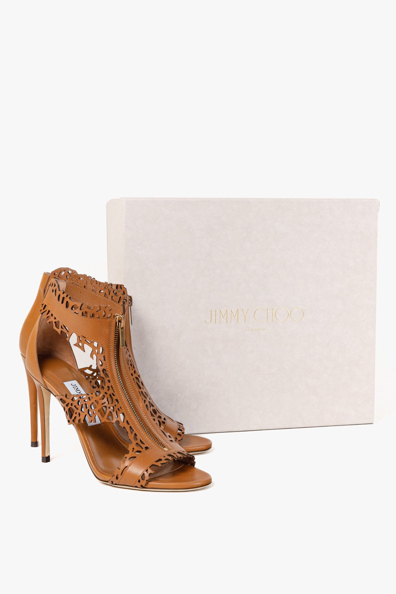 Jimmy Choo Jimmy Choo Megan 100 Laser-Cut Heels in Canyon Brown Leather Size US 8.5 / IT 38.5 - 10 Thumbnail
