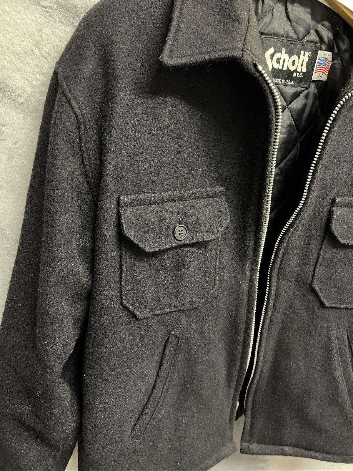 Designer × Schott Vintage schott nyc jacket wool black pockets made in usa Size US L / EU 52-54 / 3 - 3 Thumbnail