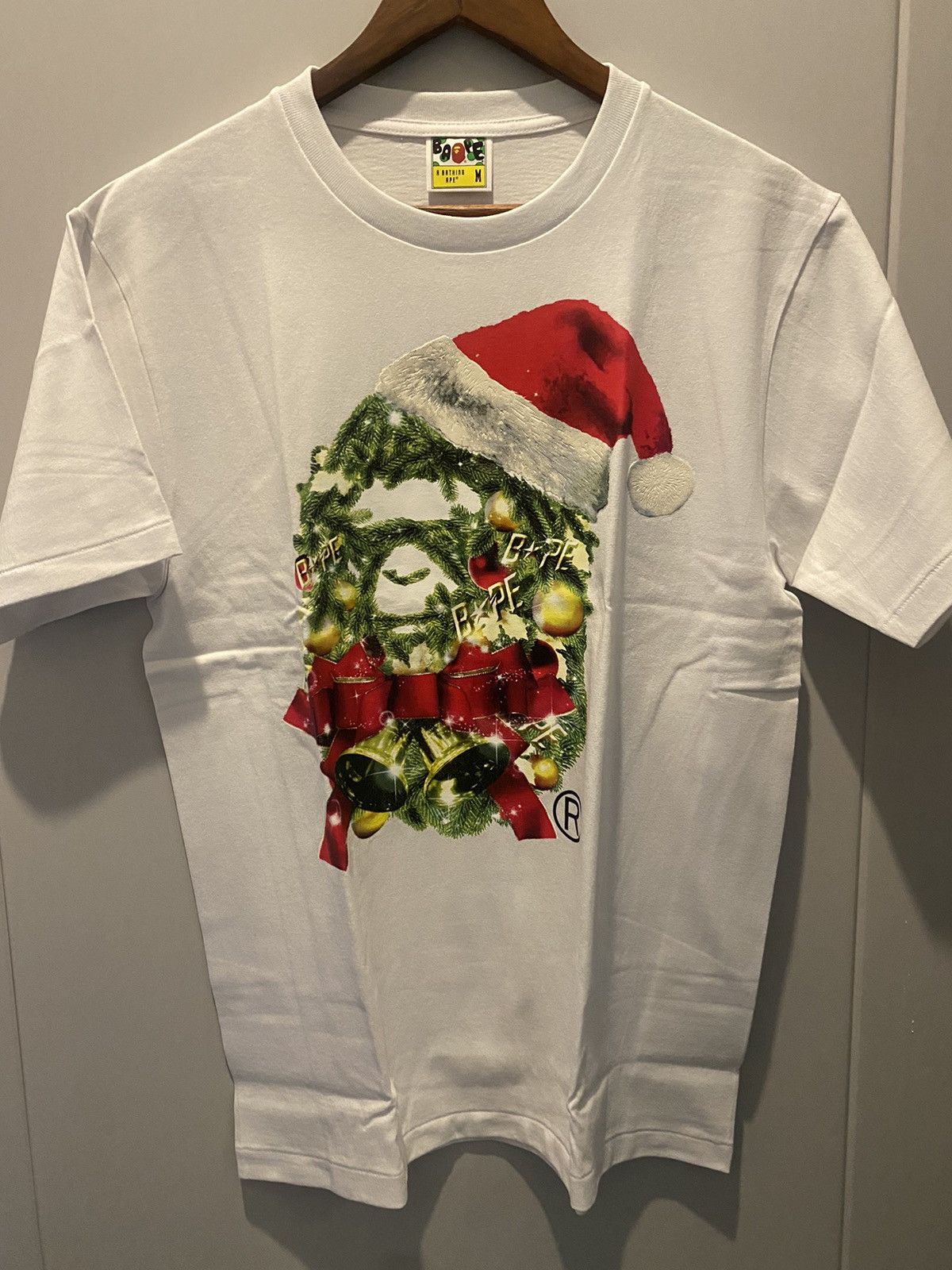 image of Bape Christmas Ape Head Tee in White, Men's (Size Medium)