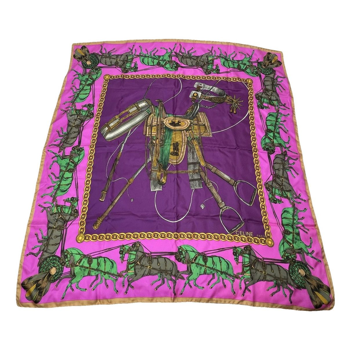 Celine Purple Silk Scarf Size ONE SIZE - 1 Thumbnail