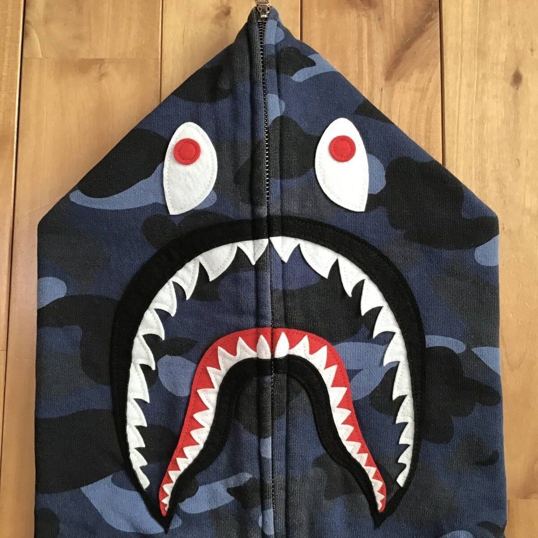 Bape BAPE WGM Shark Full Zip Hoodie blue camo a bathing ape Size US XL / EU 56 / 4 - 4 Thumbnail