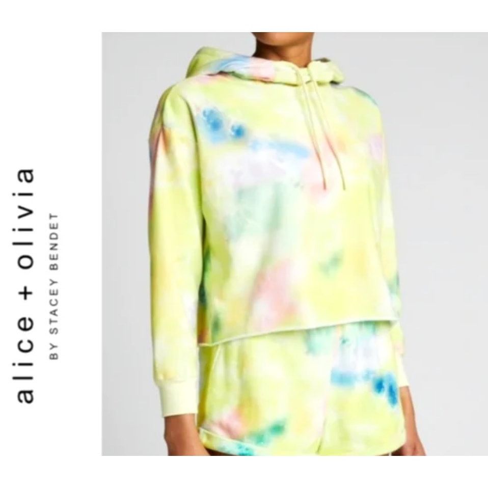 Alice + Olivia Alice + Olivia Tie Dye Funnel Neck Crop Hoodie Beachside Size L / US 10 / IT 46 - 1 Thumbnail