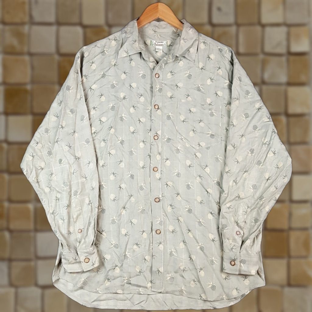Tommy Bahama VINTAGE Tommy Bahama Pineapple Silk Long Sleeve Button-Up Camp Shirt M Green Hawaiian Retro Mens Size US M / EU 48-50 / 2 - 1 Thumbnail