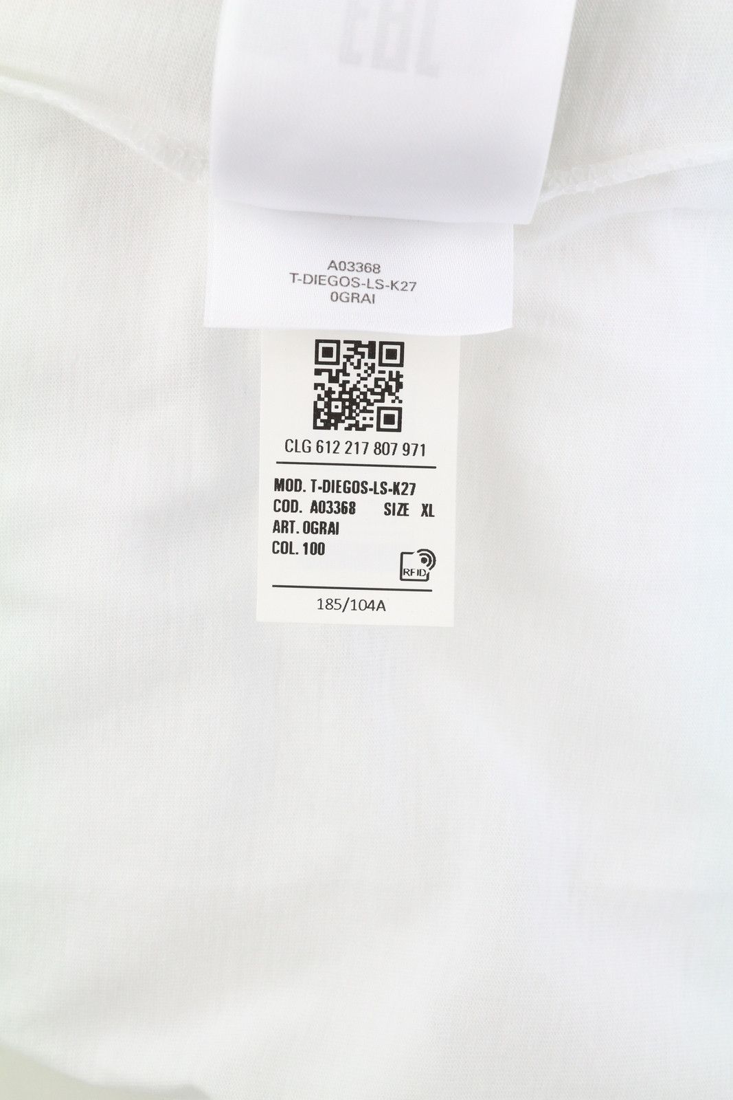 Diesel T-DIEGOS-LS-K27 XL White Cotton Logo T-Shirt 40990 Size US XL / EU 56 / 4 - 10 Thumbnail