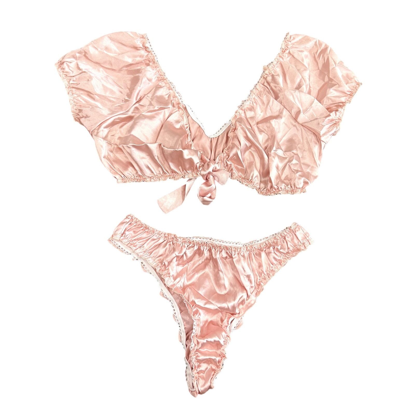 Shein Crop Top and Cheeky Underwear Satin Lingerie Set, Size L Size ONE SIZE - 1 Thumbnail