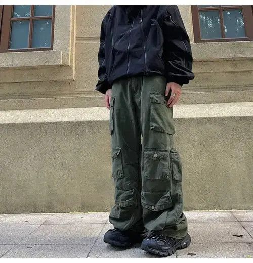 Japanese Brand Green multi pocket custom cargo pants Size US 31 - 3 Thumbnail