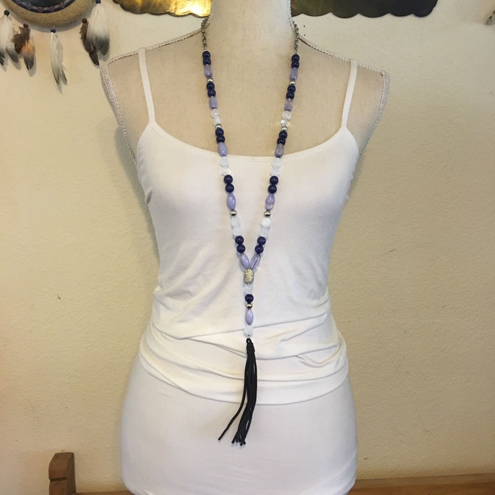 Jewelry INC multi tone bead leather tassel long necklace Size ONE SIZE - 1 Thumbnail