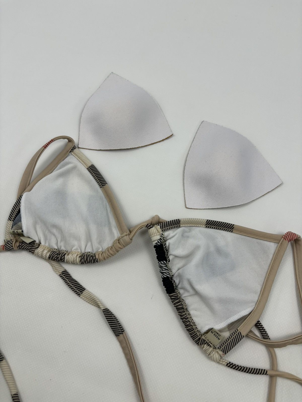 Burberry RARE Nova Check Swimsuit Stripe Trim Triangle Bikini Top Bra Size ONE SIZE - 21 Thumbnail