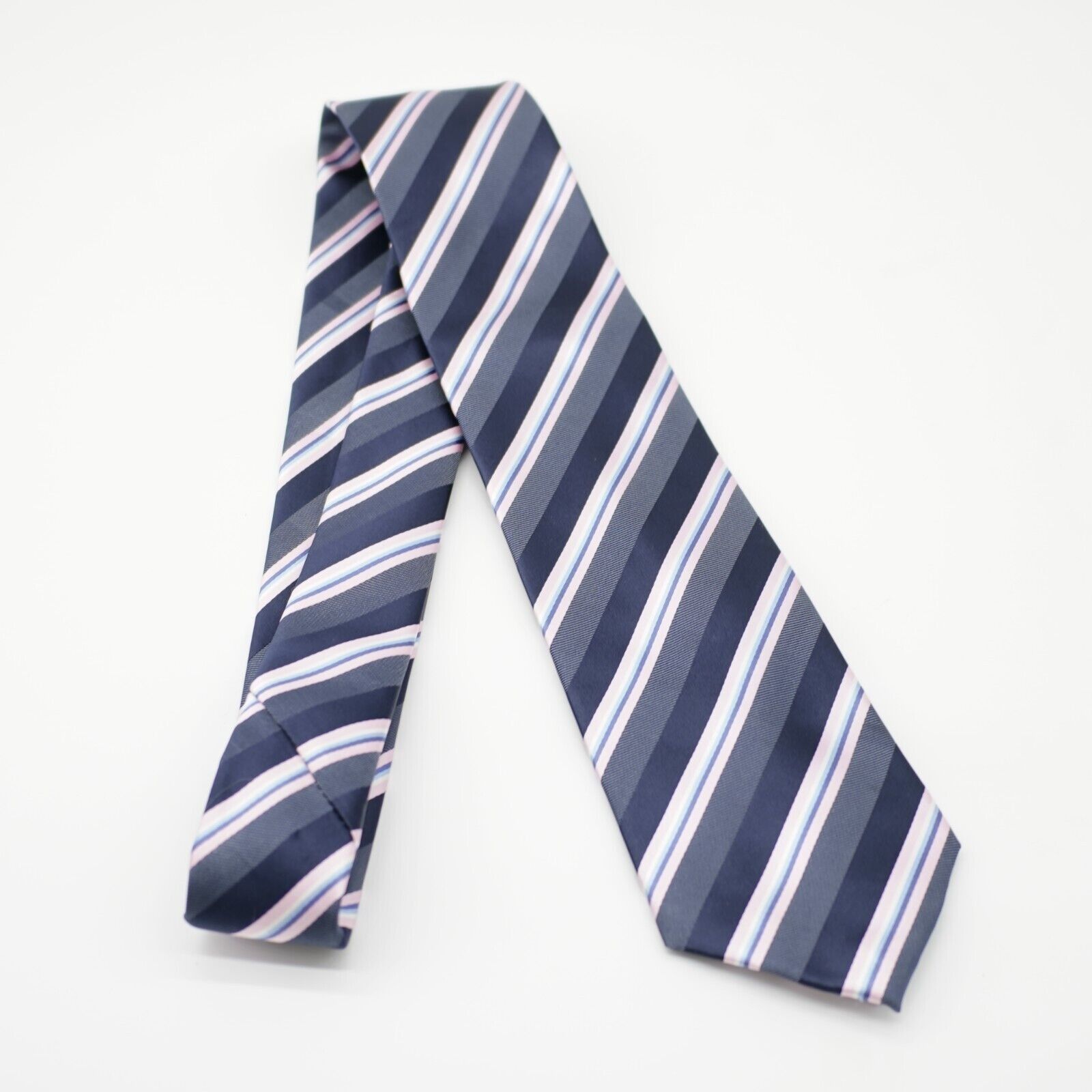 Bergamo New York Bergamo New York Blue Pink Striped Polyester Woven Tie Size ONE SIZE - 6 Thumbnail