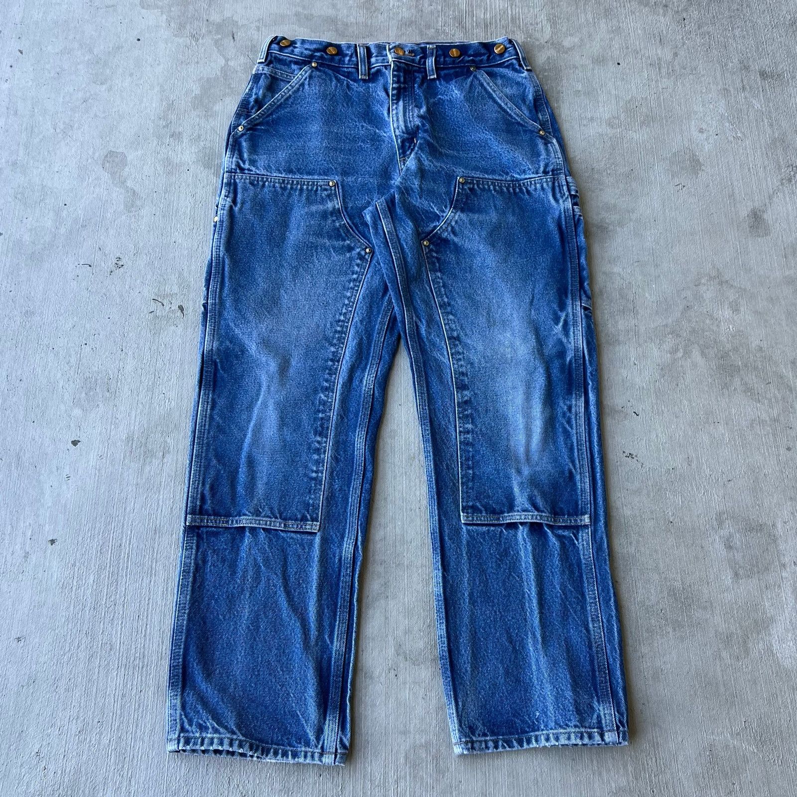 Carhartt × Vintage Carhartt faded denim blue jeans double knee work wear pants Size US 32 / EU 48 - 1 Thumbnail