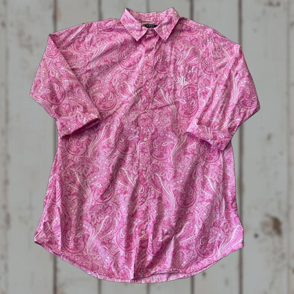 Ralph Lauren Lauren Ralph Lauren Button Down Shirt Womens Large Pink Paisley Half Sleeve Size L / US 10 / IT 46 - 1 Thumbnail