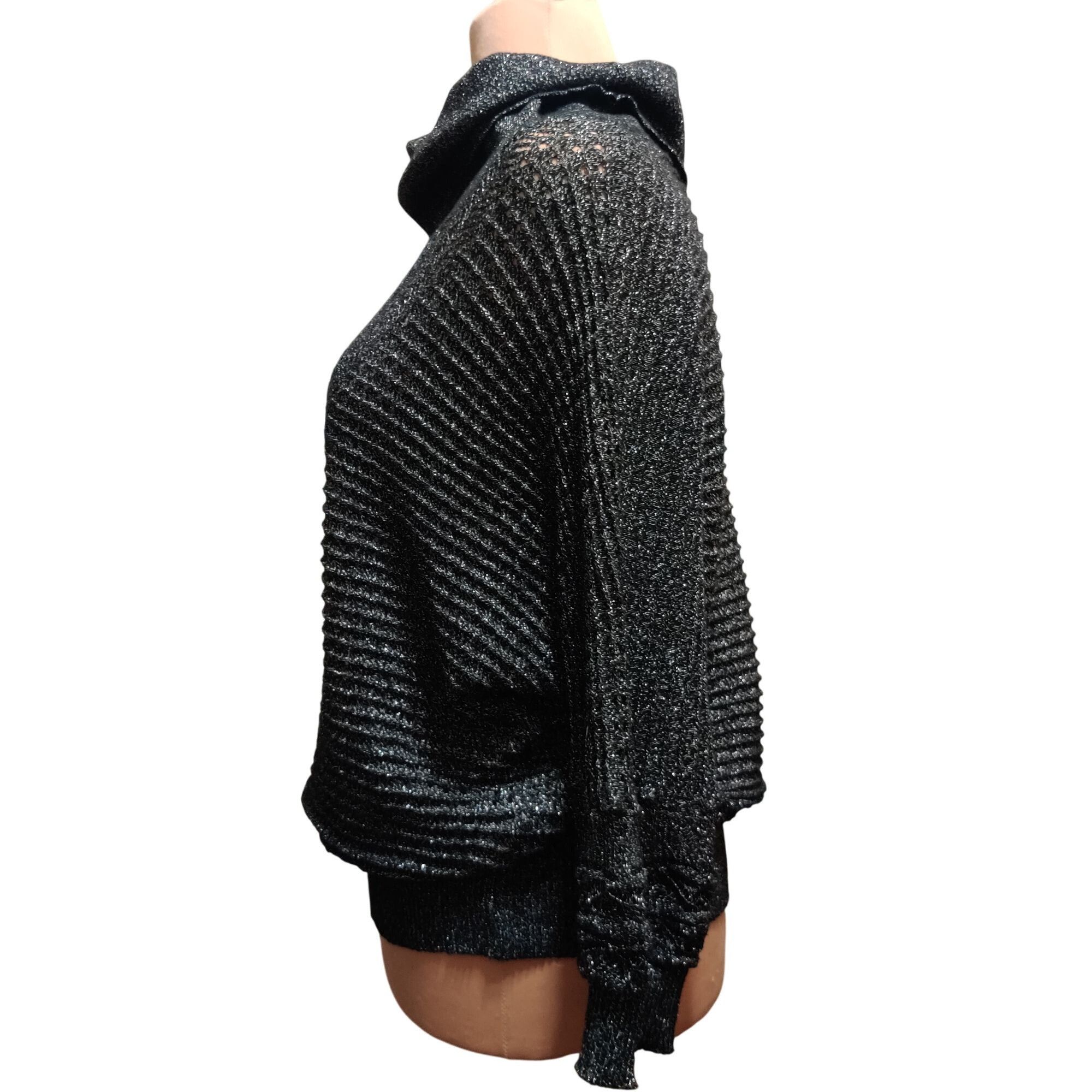 Vintage Cathy Daniels L Vintage Y2K Black Metallic Knit Cowl Neck 3/ Size L / US 10 / IT 46 - 5 Thumbnail