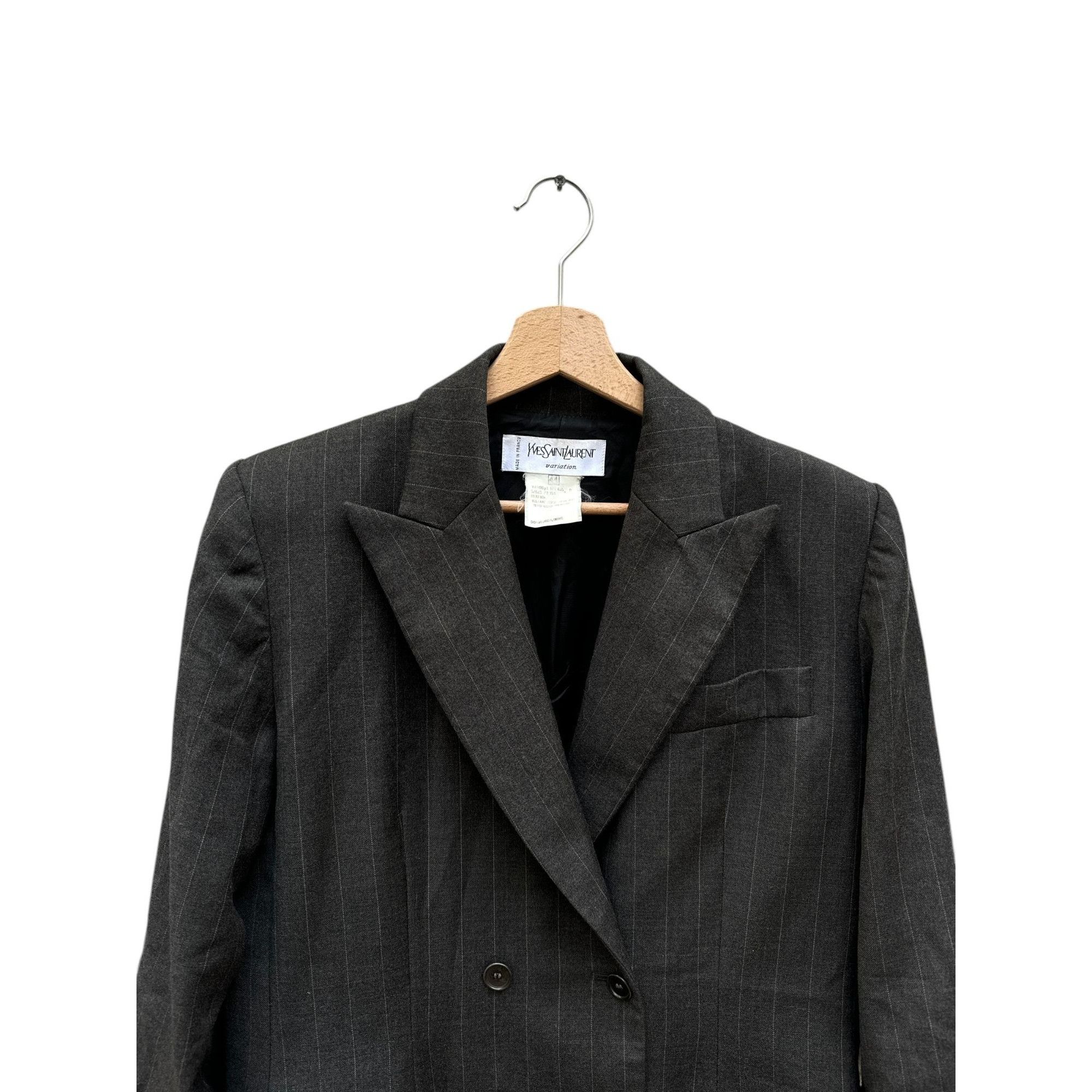 Yves Saint Laurent Vintage Grey Striped Wool Double Breasted Jacket Size L / US 10 / IT 46 - 2 Thumbnail