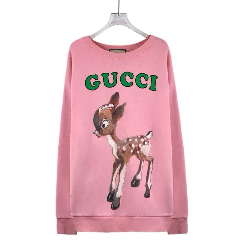 Gucci Gucci Pink deer letter printed cotton round-neck long-slee Size S / US 4 / IT 40 - 1 Thumbnail