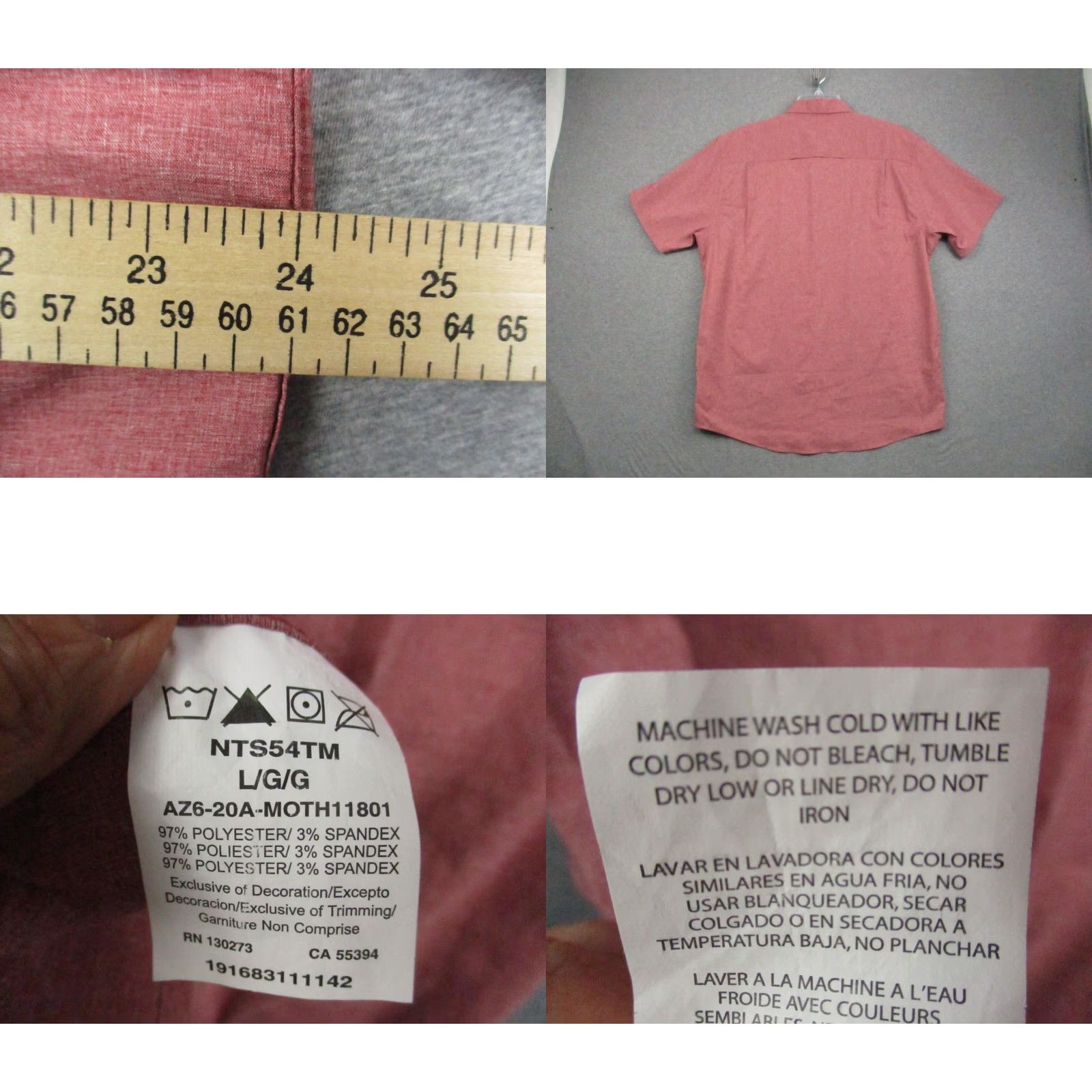 Wrangler Wrangler ATG Shirt Mens Large Red Short Sleeve Pockets Western Plaid Button-Up Casual Workwear Size US L / EU 52-54 / 3 - 8 Thumbnail