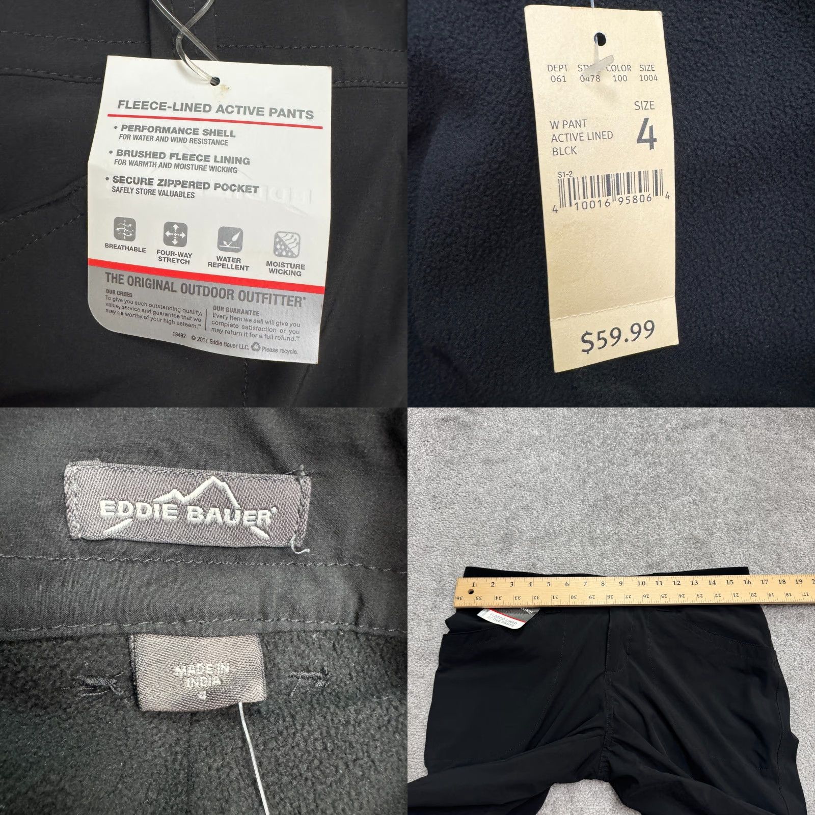 Eddie Bauer Eddie Bauer Fleece Lined Water Repellent Active Pants Womens 4 Black Outdoor NWT Size 27" / US 4 / IT 40 - 8 Thumbnail