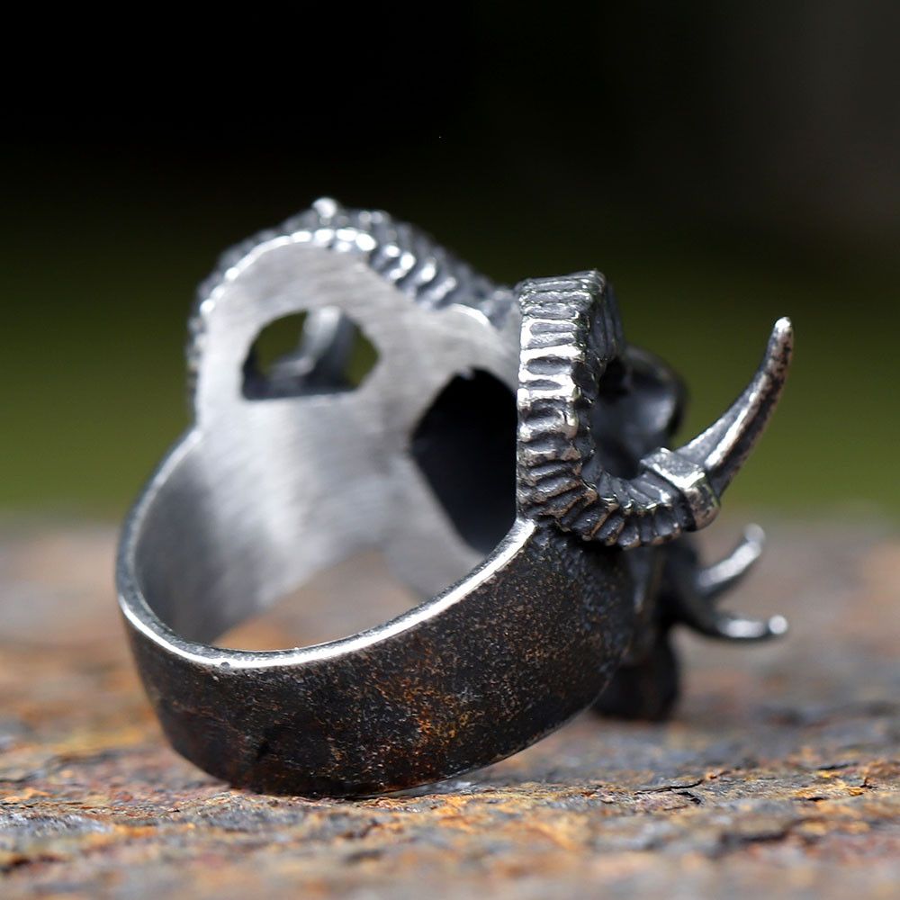 Jewelry × Vintage SIZE 10 Stainless Steel Gothic Devil Demon Skull Ring Size ONE SIZE - 5 Thumbnail