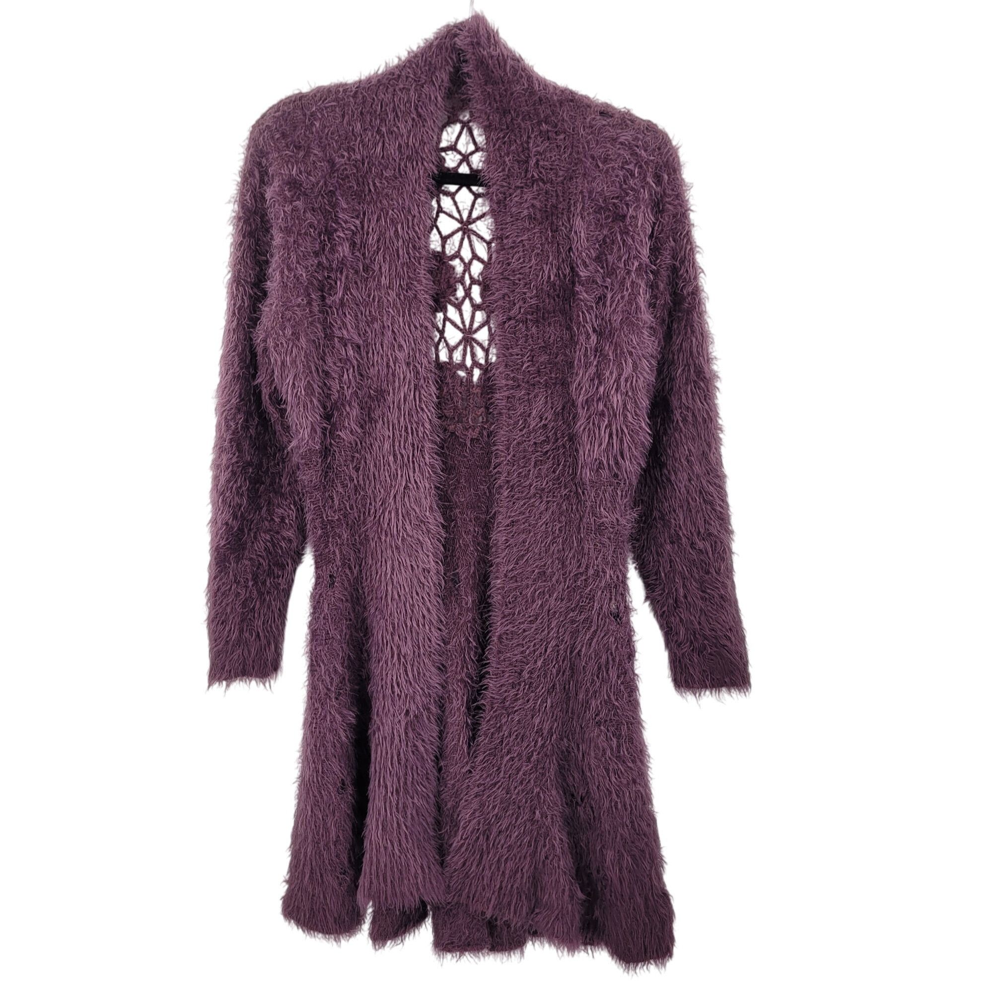 Vintage Eyelash Purple Crochet Tunic Cardigan Coatigan M Chic A-line Size M / US 6-8 / IT 42-44 - 10 Thumbnail