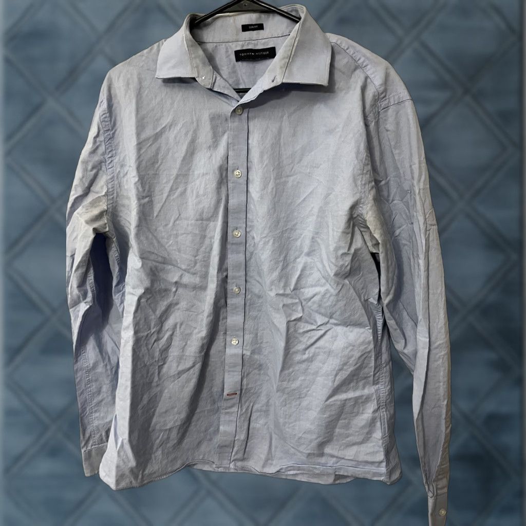 Tommy Hilfiger Tommy Hilfiger Slim Fit Blue Solid Long Sleeve Button Down Shirt 16.5 Mens Size US L / EU 52-54 / 3 - 1 Thumbnail