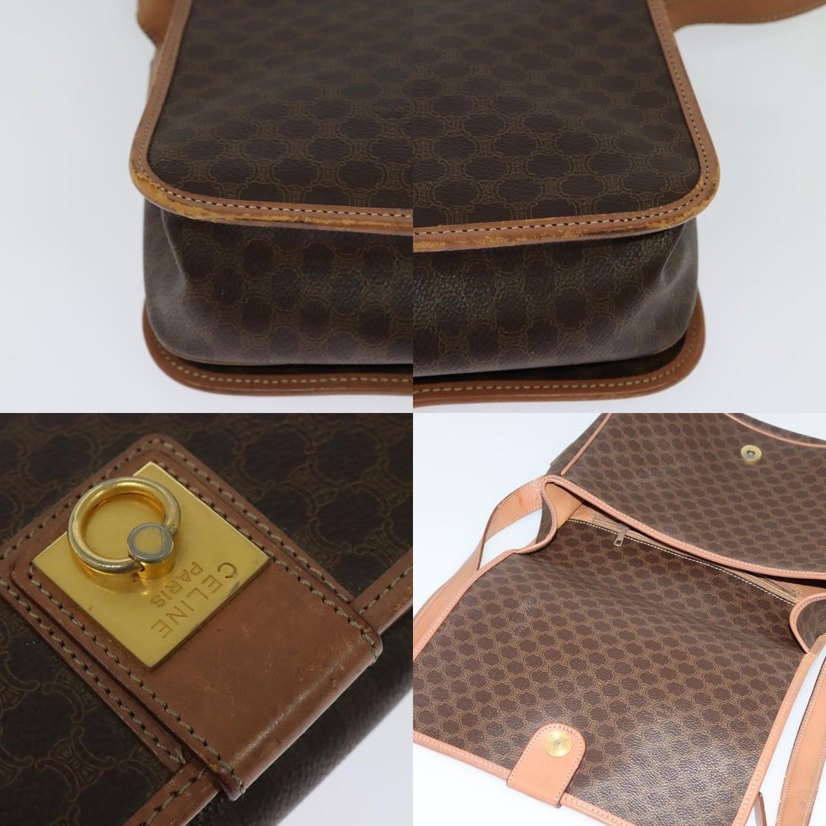 Celine CELINE Macadam Canvas Shoulder Bag Pvc Leather Brown Gold Size ONE SIZE - 11 Thumbnail