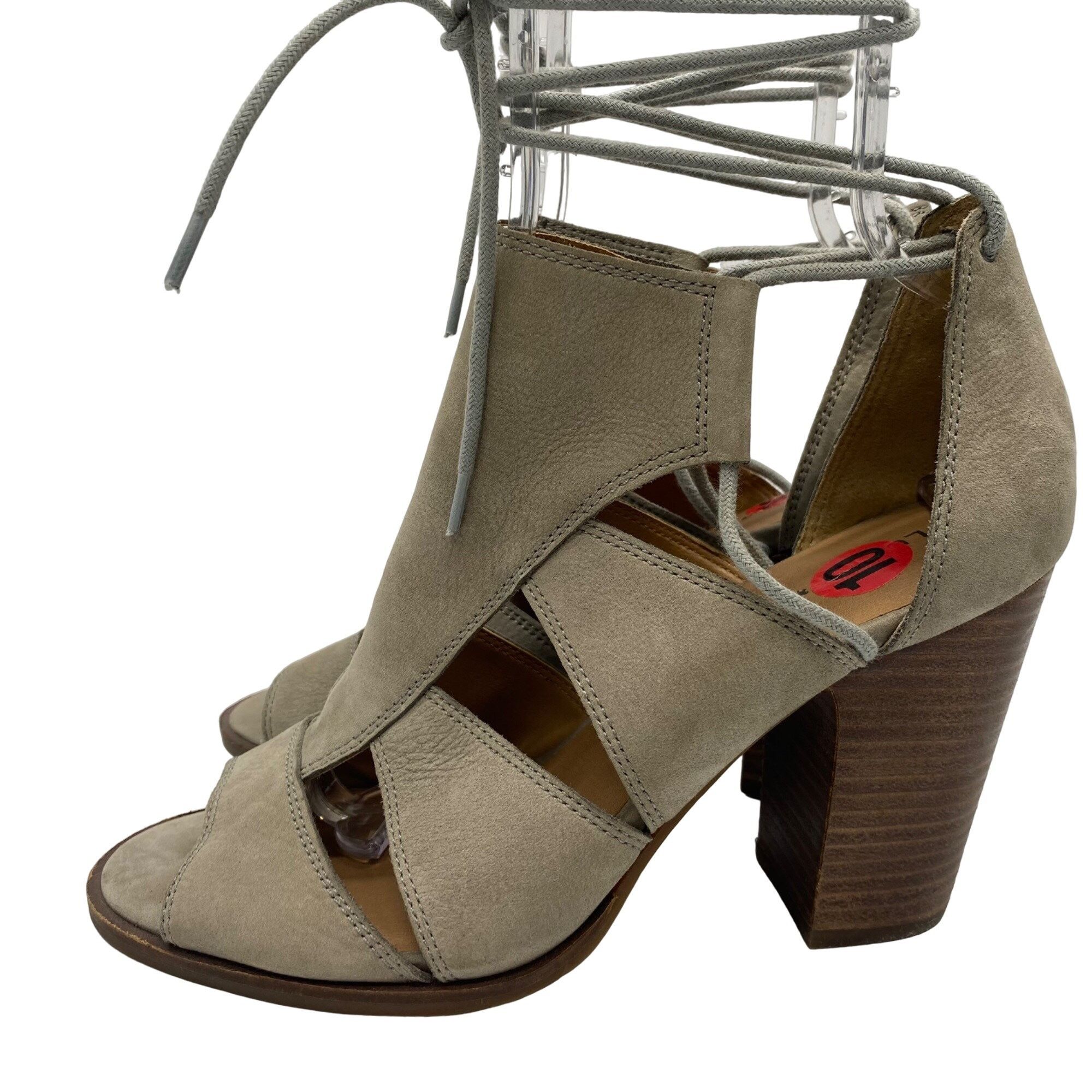 Lucky Brand Lucky Brand Lanita Taupe Leather cut-out Lace-Up Block Heel Size US 10 / IT 40 - 2 Thumbnail