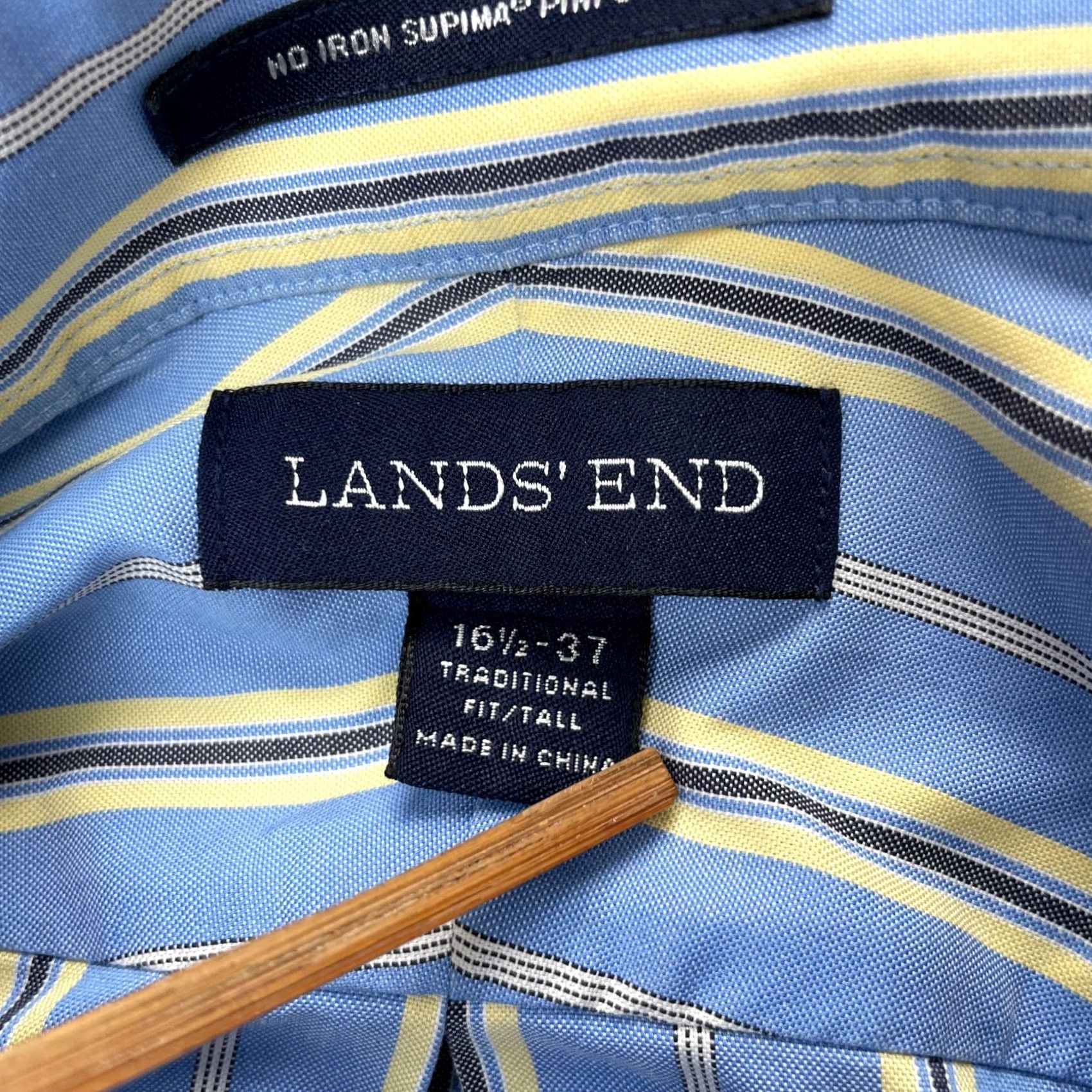 Lands' End VINTAGE Lands End Shirt Mens Large Blue No Iron Supima Pinpoint Dress Striped Size 46R - 3 Thumbnail