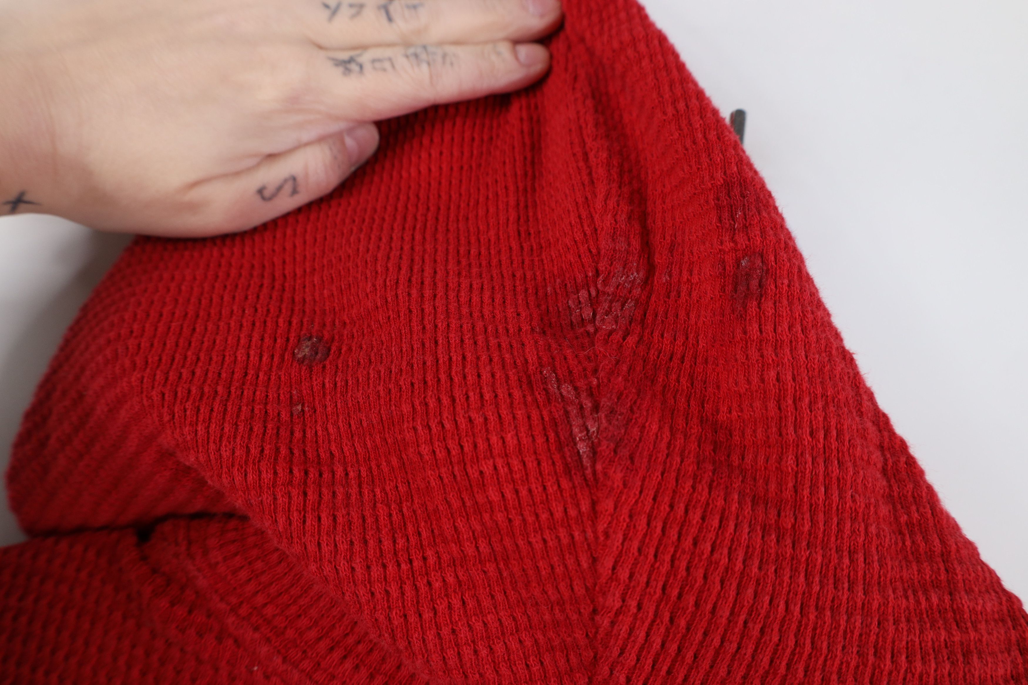 Ralph Lauren Vintage 90s Ralph Lauren Waffle Knit Henley Hoodie Red Size US XXL / EU 58 / 5 - 9 Thumbnail