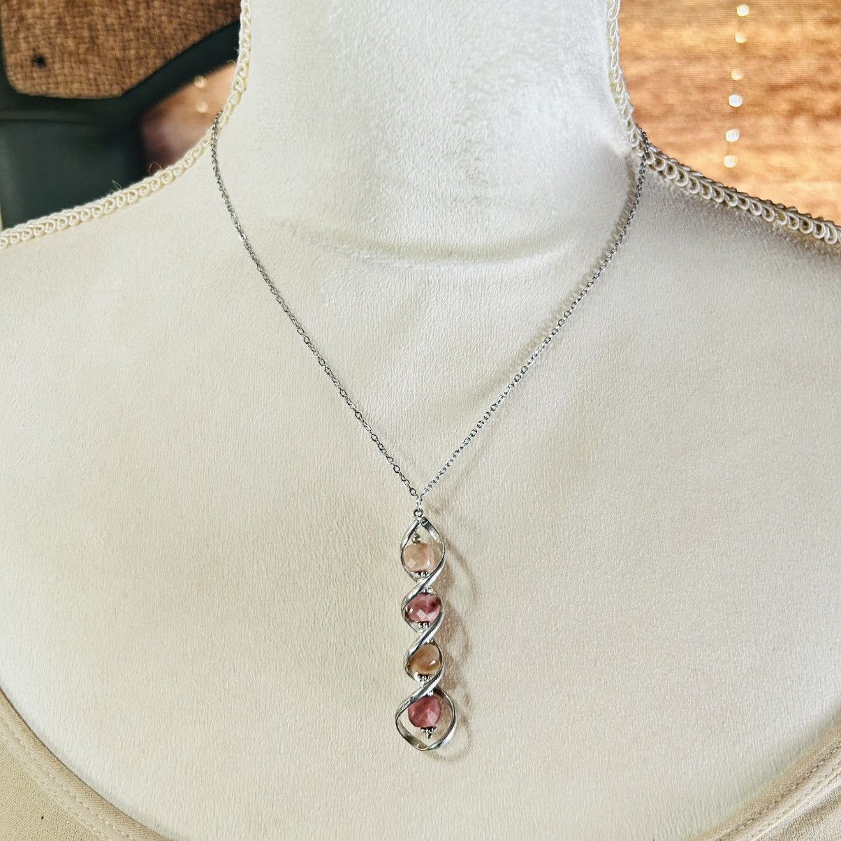 Handmade Handcrafted genuine faceted rhodonite twist cage necklace Size ONE SIZE - 2 Thumbnail