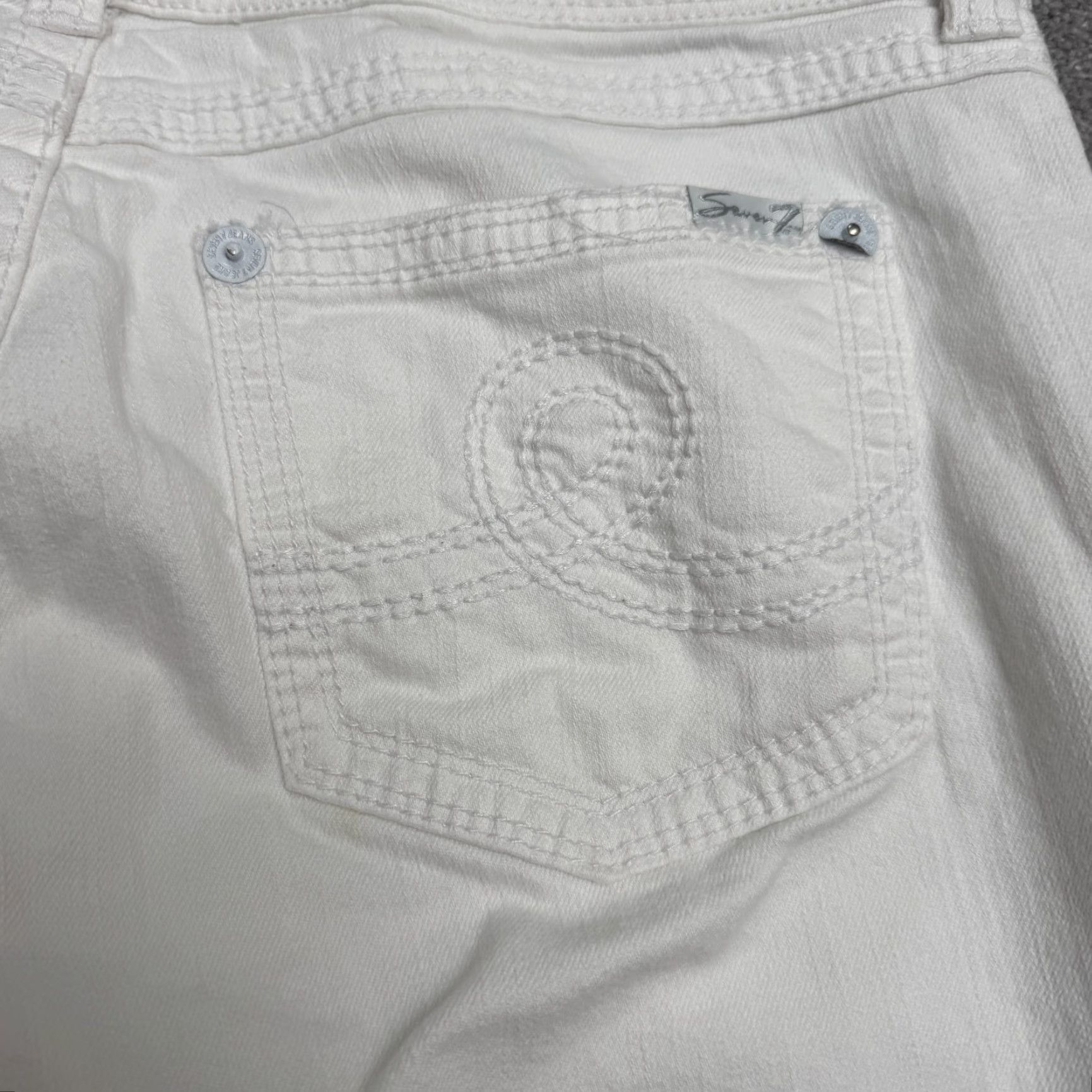 Vintage Seven7 Capri Denim Jeans Womens 12 White Straight Raw Hem Stretch Casual 36x19 Size 34" / US 12 / IT 48 - 4 Thumbnail