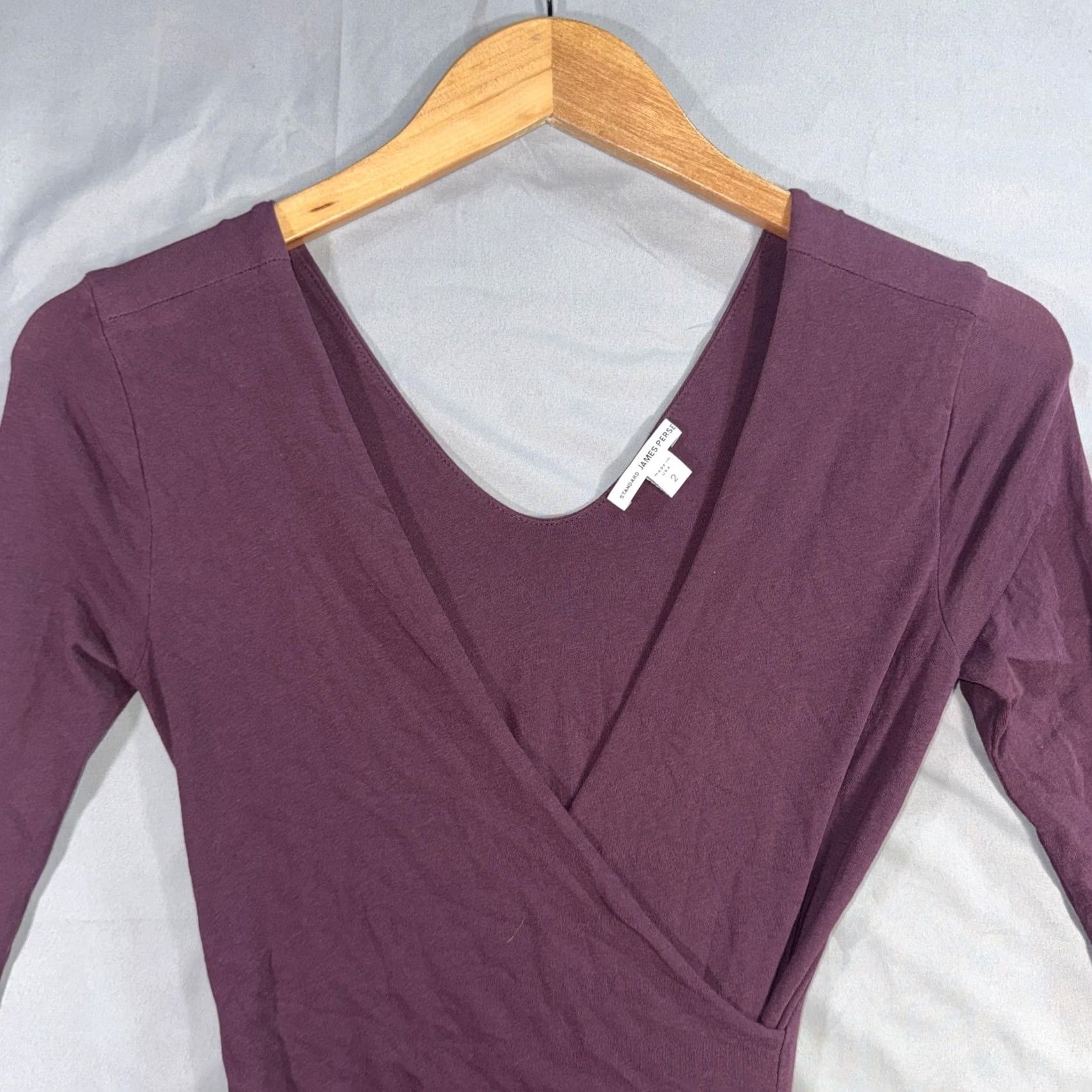 James Perse James Perse Dress Womens 2 Purple Ruched Wrap 3/4 Sleeve V Neck Bodycon Jersey - Casual Party Cocktail Size XS / US 0-2 / IT 36-38 - 3 Thumbnail