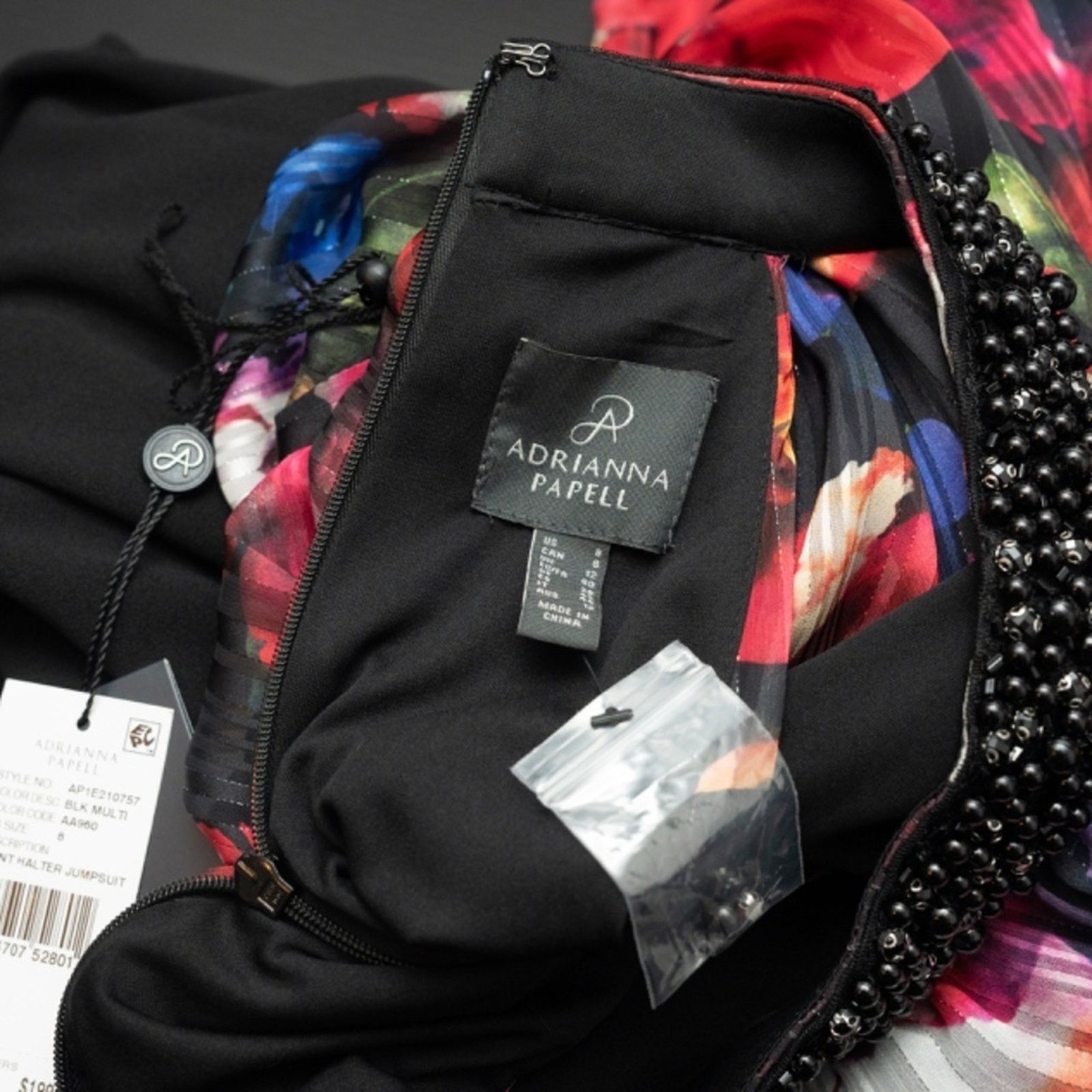 Adrianna Papell Adrianna Papell. Jeweled Mock Neck Floral Halter Jumpsuit. Size 28" / US 6 / IT 42 - 4 Thumbnail