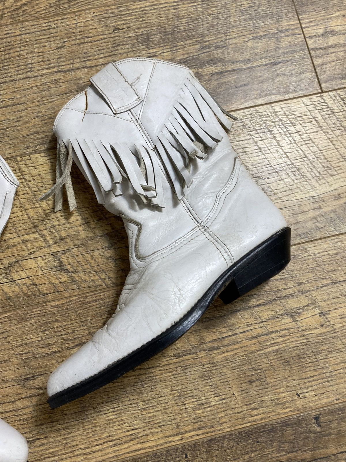 Leather Vintage Billy Joe White Leather Fringe Cowboy Boots Spain Size US 6 / IT 36 - 3 Thumbnail