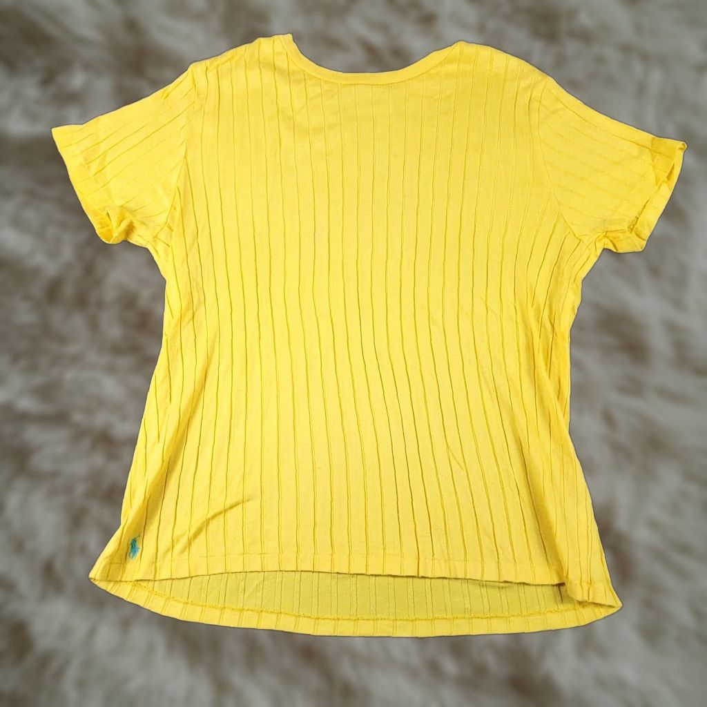 Polo Ralph Lauren Polo Ralph Lauren Women's T-Shirt Medium Yellow Ribbed Short Sleeve Crew Neck Casual Logo Size M / US 6-8 / IT 42-44 - 1 Thumbnail