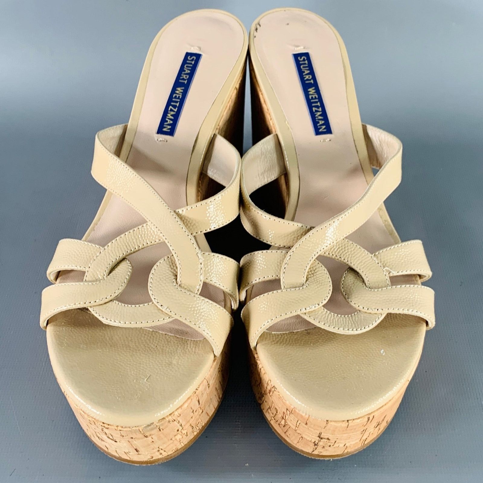Stuart Weitzman STUART WEITZMAN 7 Beige Textured Cork Platform Wedge Sandals Size US 7 / IT 37 - 4 Thumbnail