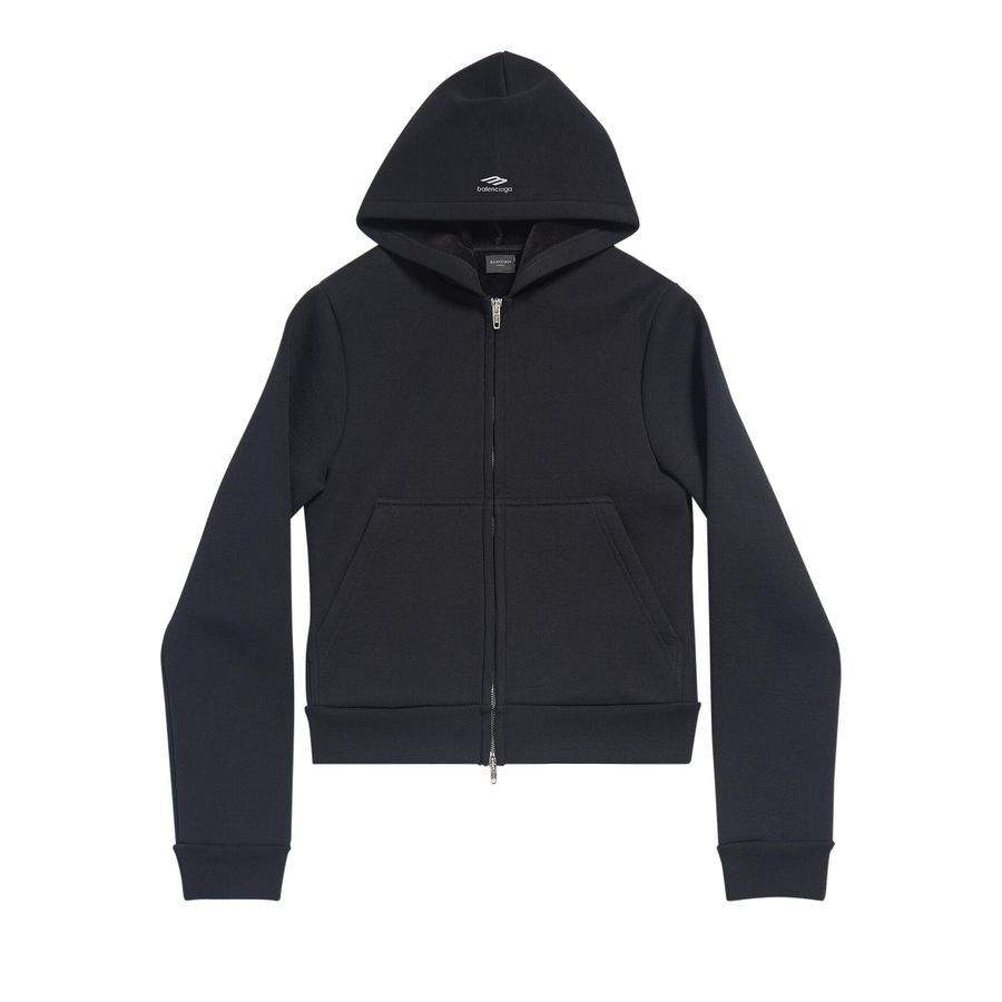 Balenciaga Cropped Zip Hoodie 'Black'