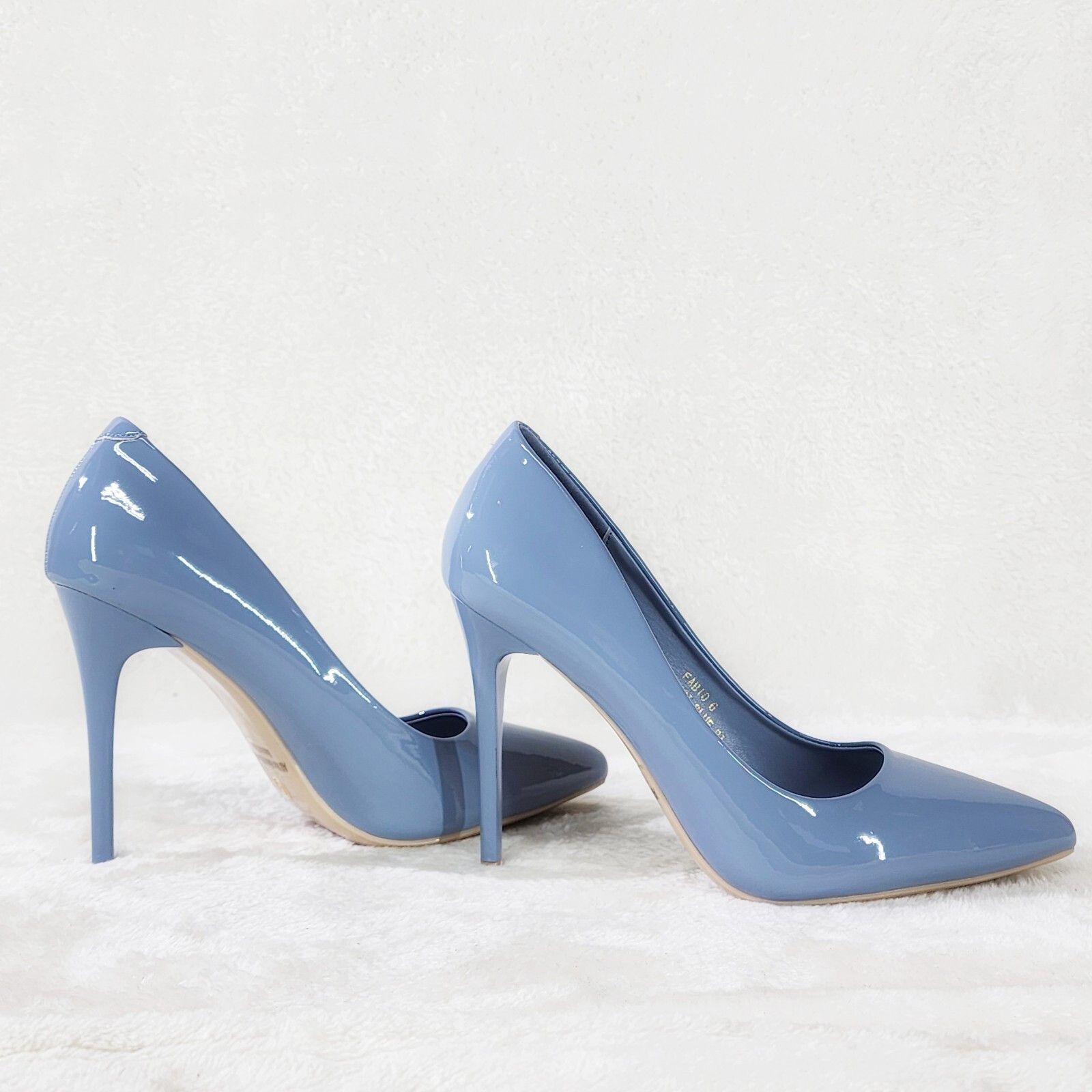 Other Fabio Glossy Dusty Blue Patent High Heel Shoes Pointy Toe Pu Size US 6.5 / IT 36.5 - 3 Thumbnail