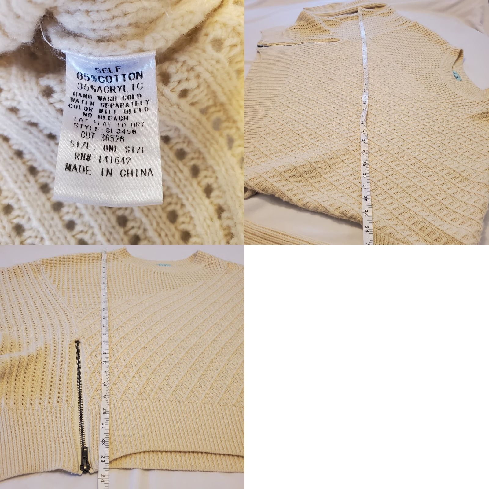 Anthropologie Anthropologie She+Sky Sweater Cream One Size 3/4 Length Sleeve Heavy Knit Boxy Size ONE SIZE - 8 Thumbnail