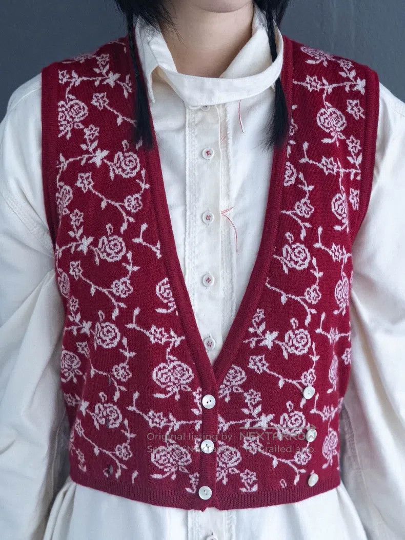 Kenzo Kenzo Chestnut red floral double-breasted knit vest Size XS / US 0-2 / IT 36-38 - 8 Thumbnail