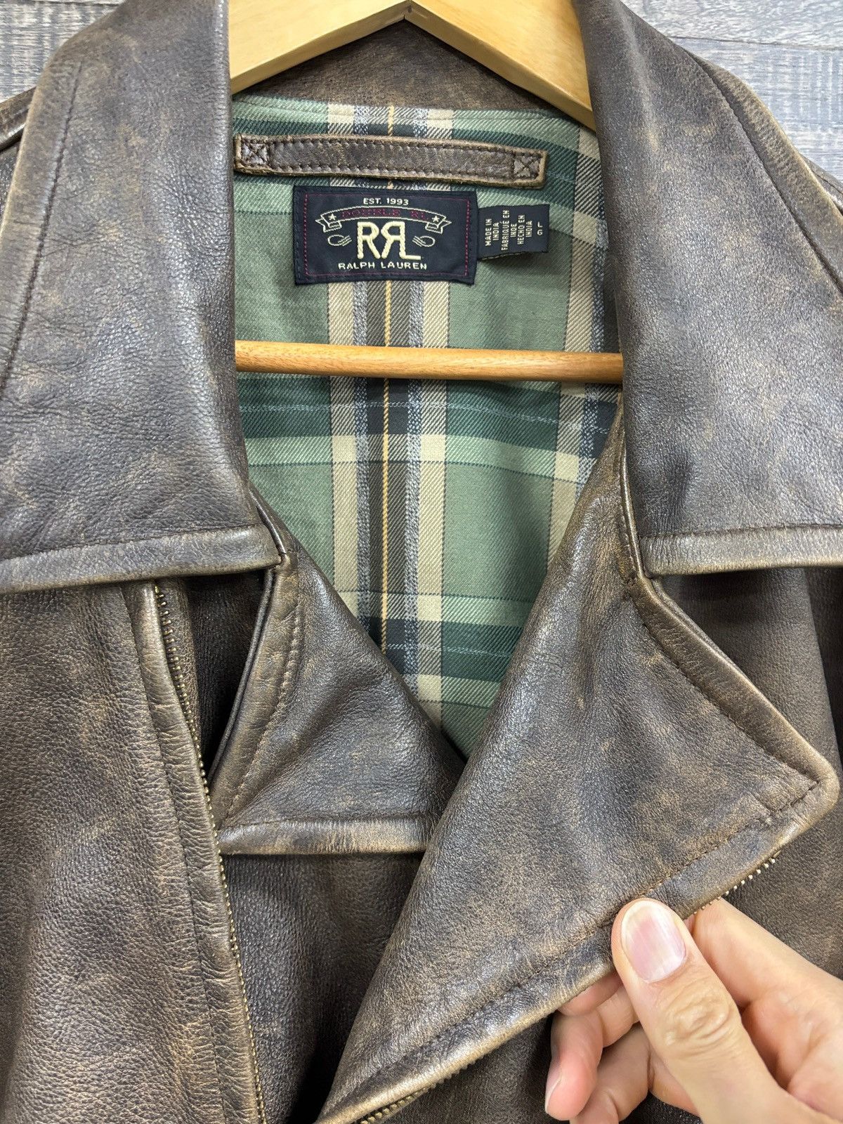 RRL Ralph Lauren L-RRL LEATHER MOTO PLAID LINED JACKET Size US L / EU 52-54 / 3 - 5 Thumbnail