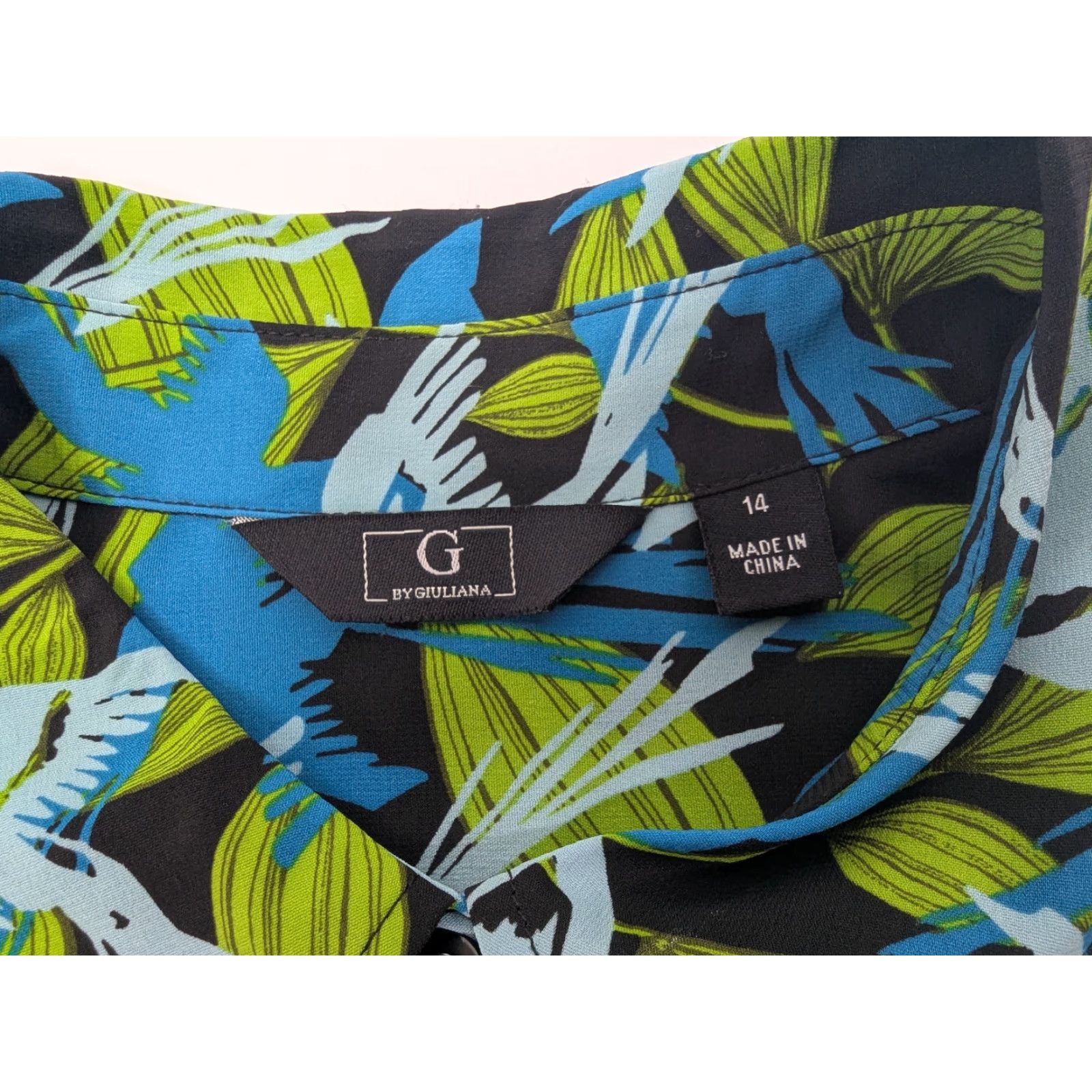 Vintage G by Giuliana Shirt Womens 14 Long Sleeve Floral Button-Up Green Blue Birds - (Note: remove extra punctuation) Size XL / US 12-14 / IT 48-50 - 7 Thumbnail