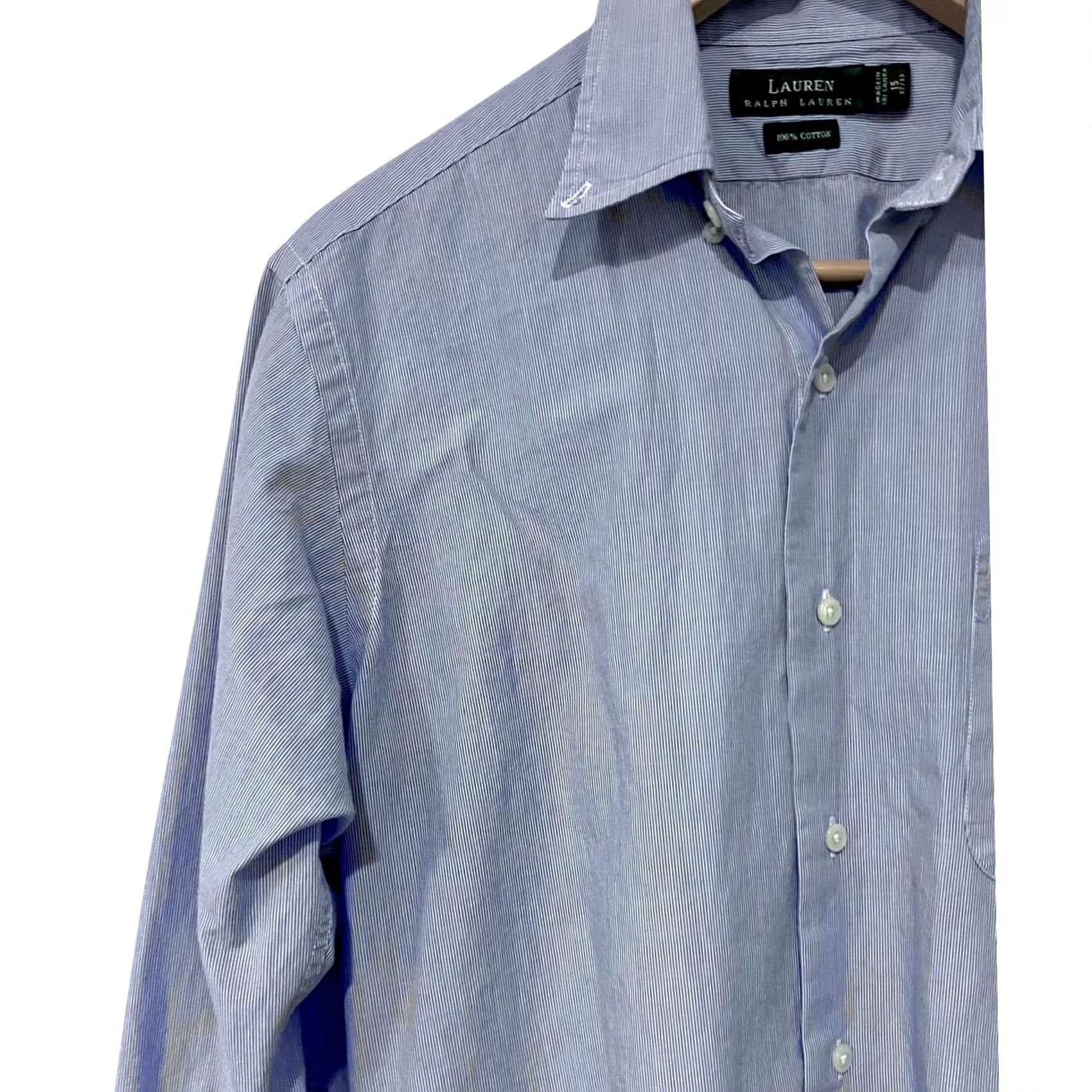 Ralph Lauren Lauren Ralph Lauren Mens Shirt Button Down Blue 100% Cotton Long Sleeve 15 32/33 Dress Shirt Men's Blue Striped Shirt Size US M / EU 48-50 / 2 - 2 Thumbnail