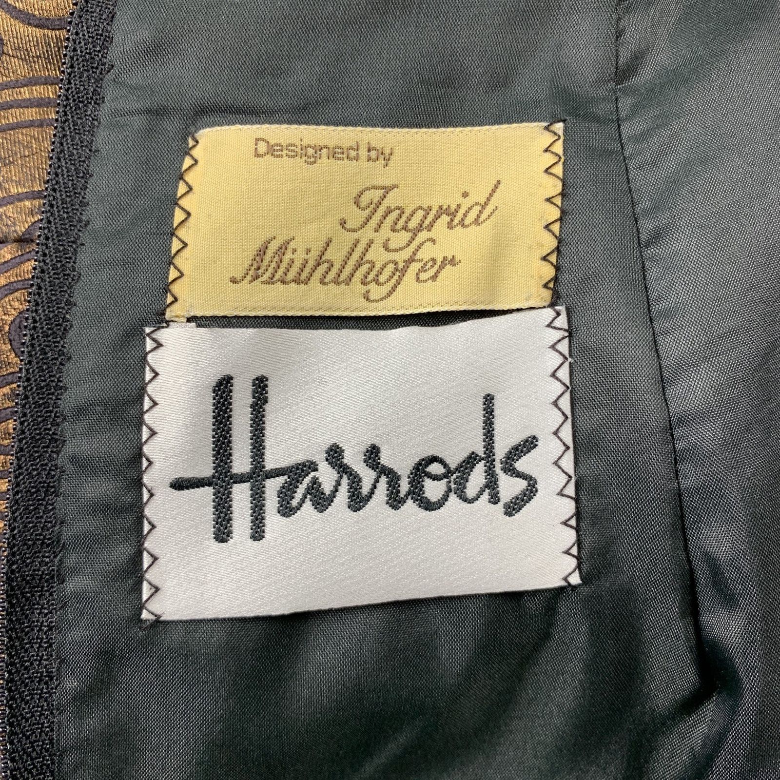 Harrods HARRODS Size 8 Black & Gold Abstract Leather Ruched Skirt Size 30" / US 8 / IT 44 - 6 Thumbnail
