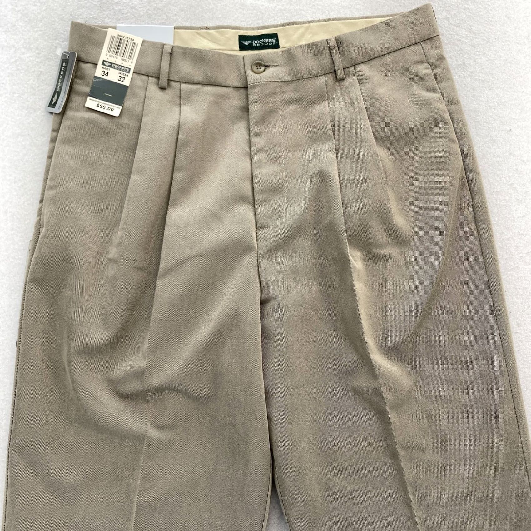 Dockers VINTAGE Dockers Recode Micro Drape Pants Mens 34x32 Khaki Relaxed Fit Pleated Cuffed NWT Size US 34 / EU 50 - 2 Thumbnail