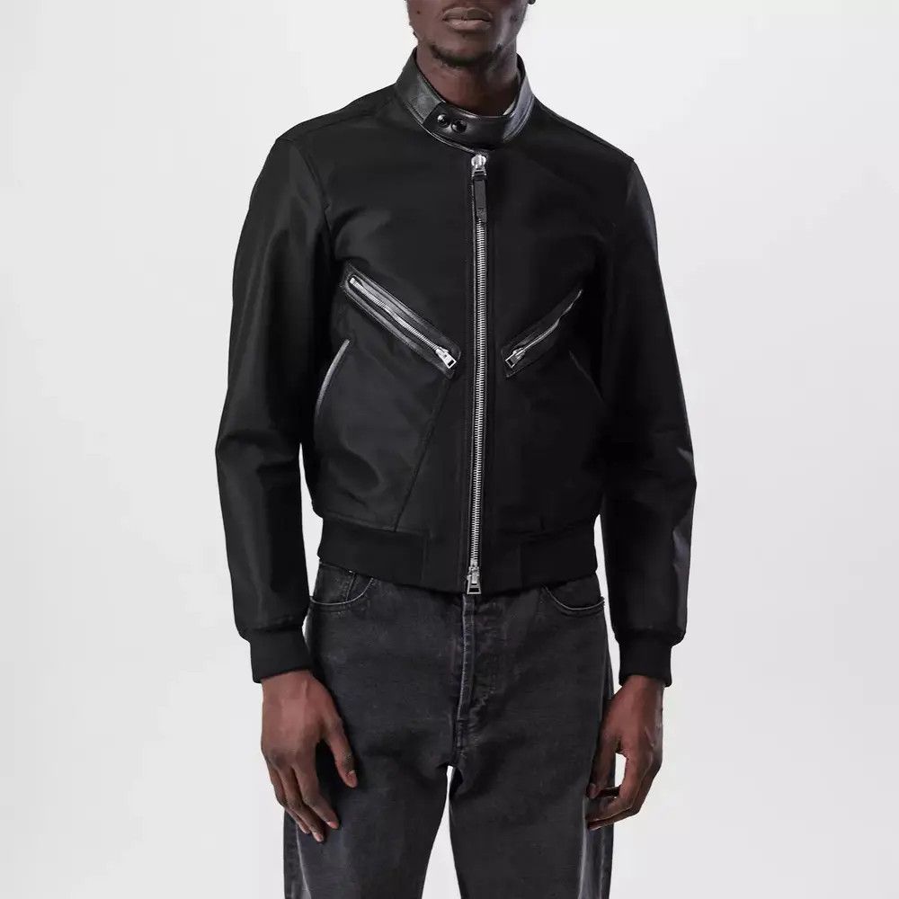Tom Ford o1loc1c0725 OBS027 Wool Silk Faille Racer Bomber in Black Size US M / EU 48-50 / 2 - 2 Thumbnail