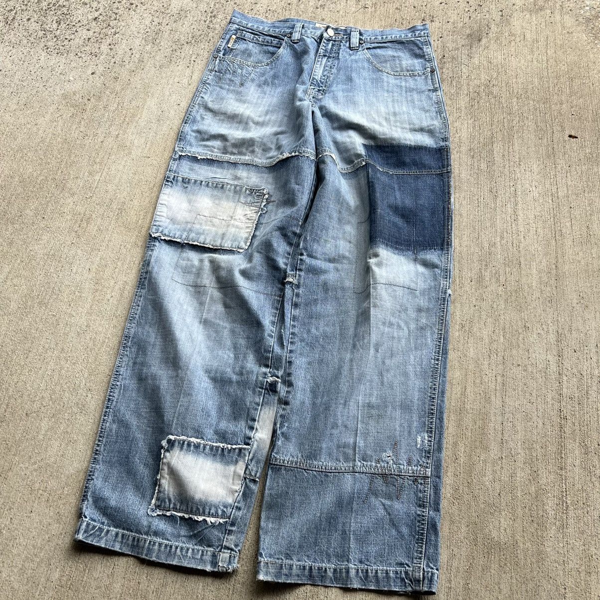 Japanese Brand × Southpole Crazy Vintage 90’s Jnco Style Patches Baggy Blue Jeans USA Size US 34 / EU 50 - 3 Thumbnail