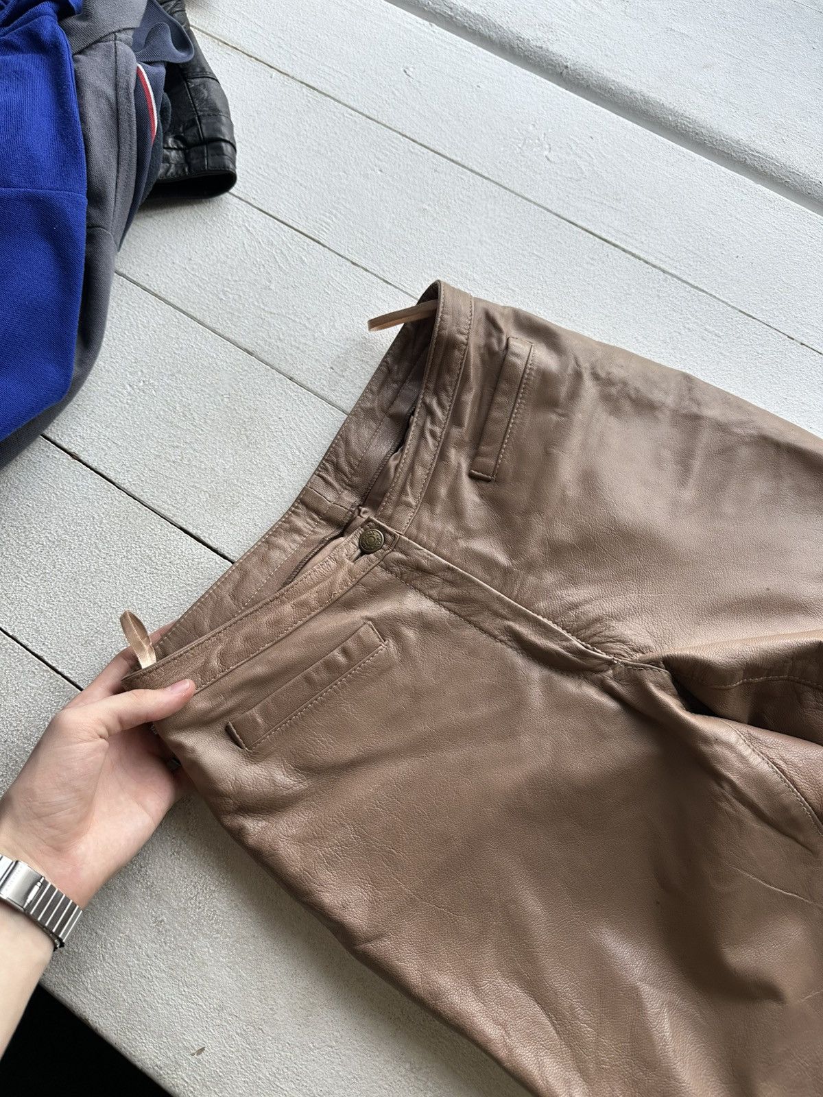Leather × Vintage 🚨Vintage leather pants motorcycles BROWN LUXURY Y2K Size 25" / US 0 / IT 36 - 2 Thumbnail