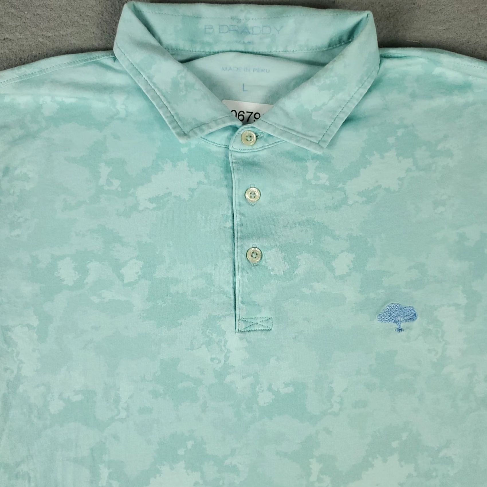 Vintage B Draddy Polo Shirt Mens L Turquoise Camouflage Cotton Blend Short Sleeve Polo Shirt Mens L Turquoise Camouflage Golf Casual Button Front Pockets Logo Size US L / EU 52-54 / 3 - 2 Thumbnail