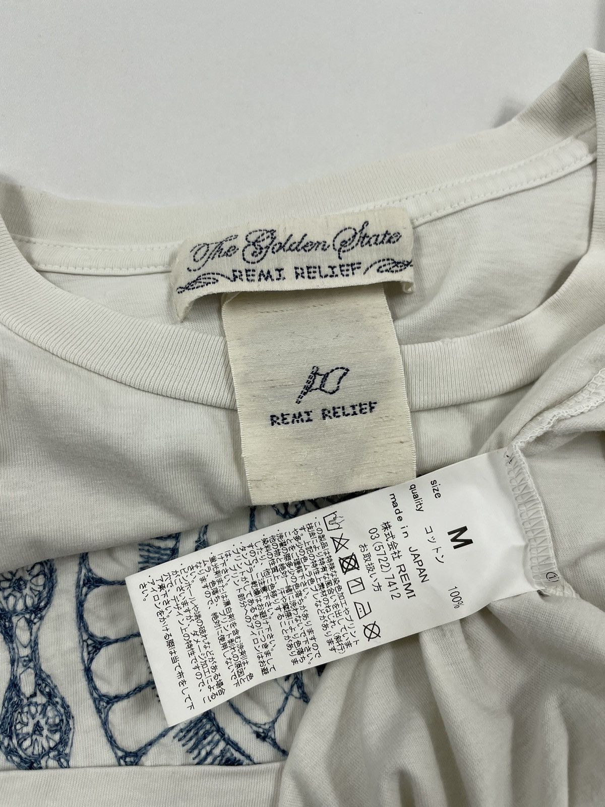 Japanese Brand × Remi Relief × Yohji Yamamoto Japan Embroidered Skull Logo Off White Distressed Short Sleeve T-Shirt Size US M / EU 48-50 / 2 - 10 Thumbnail