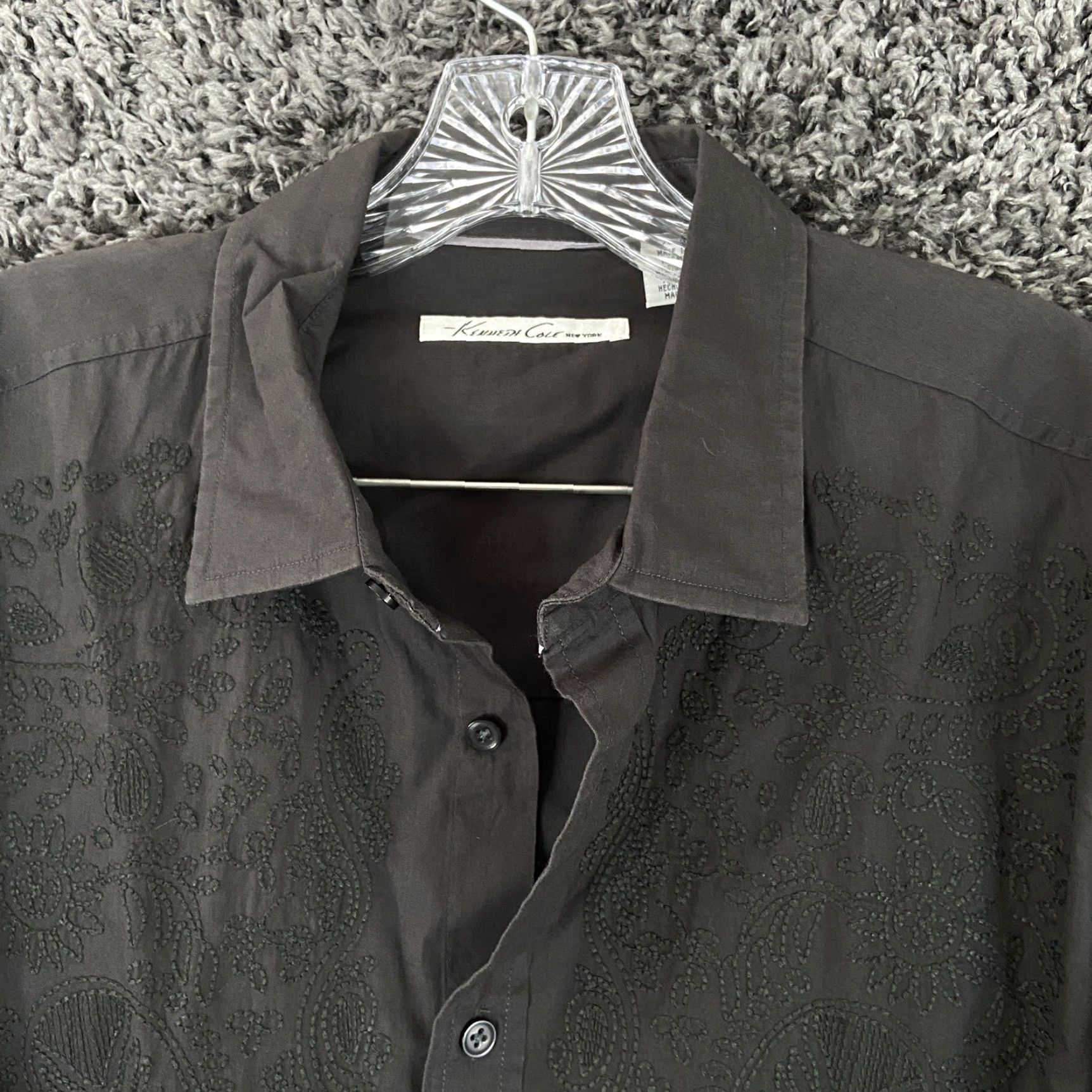 Kenneth Cole Kenneth Cole Men’s L Embroidered Button-Up Long Sleeve Gray Shirt Size US L / EU 52-54 / 3 - 6 Thumbnail