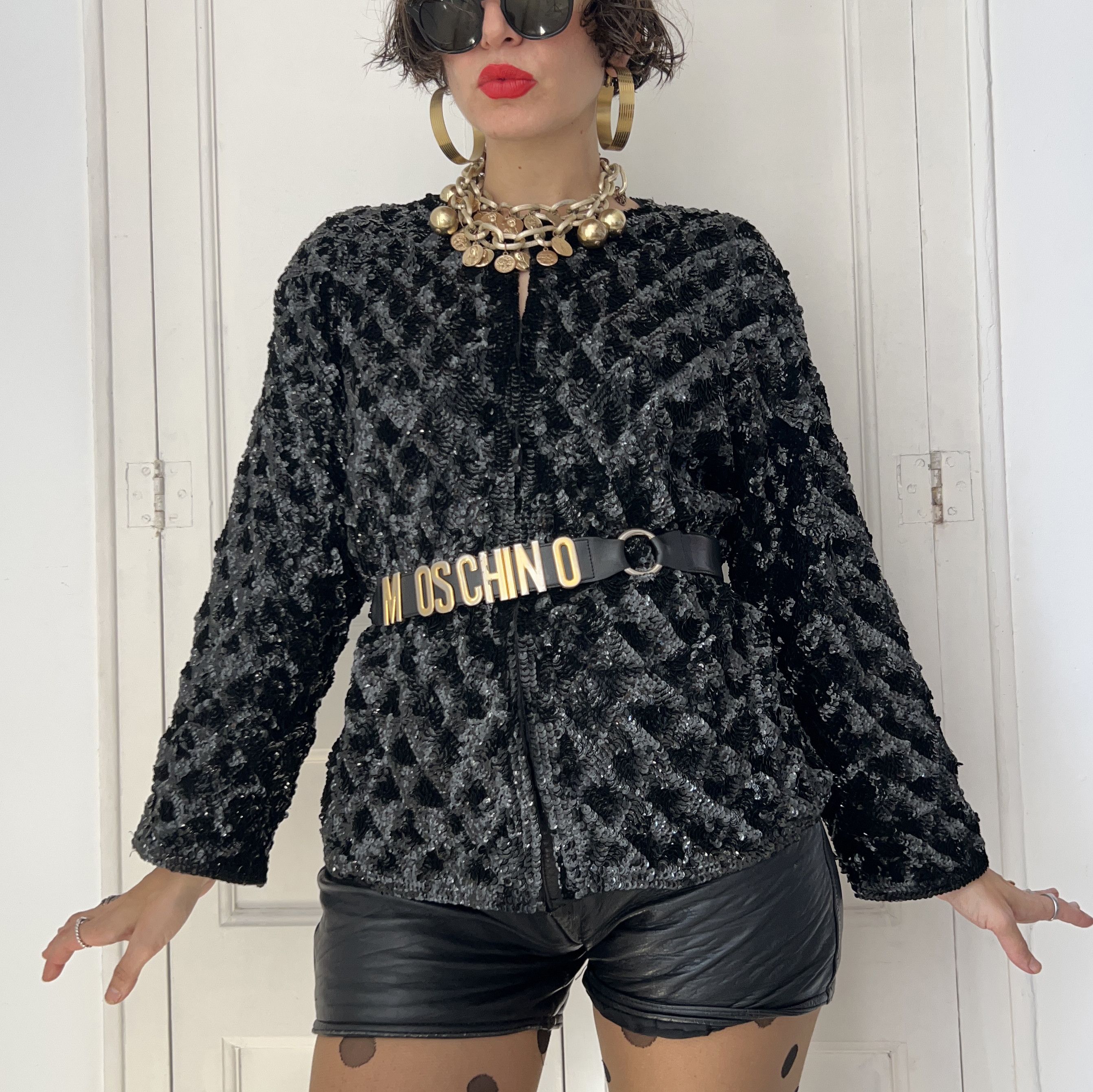 Vintage Vintage 80s Black Sequin Jacket Size L / US 10 / IT 46 - 3 Thumbnail